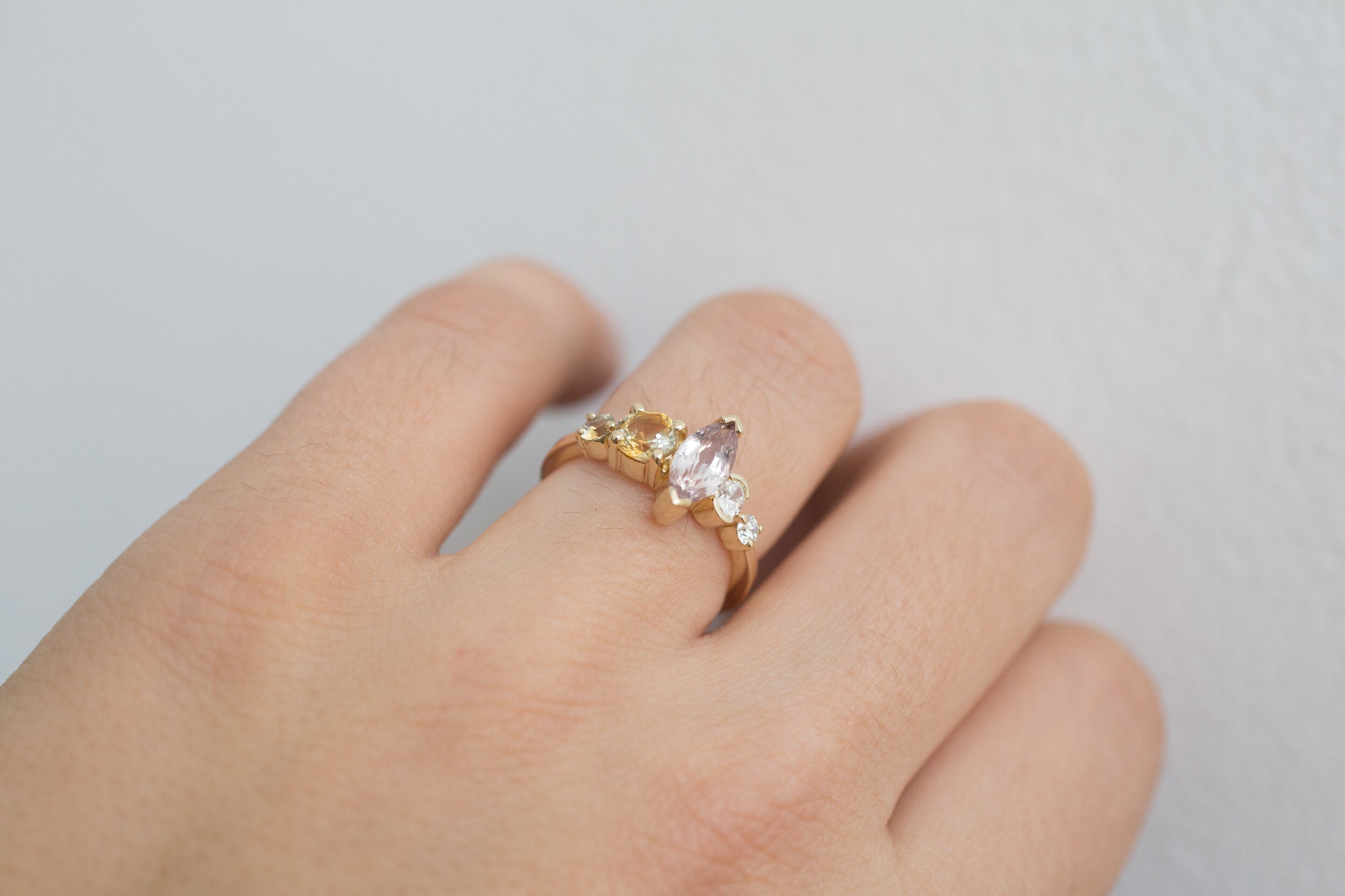 Double Bicolor Sapphire + Diamond Cluster Engagement Ring | 14k Recycled Gold | One of a Kind