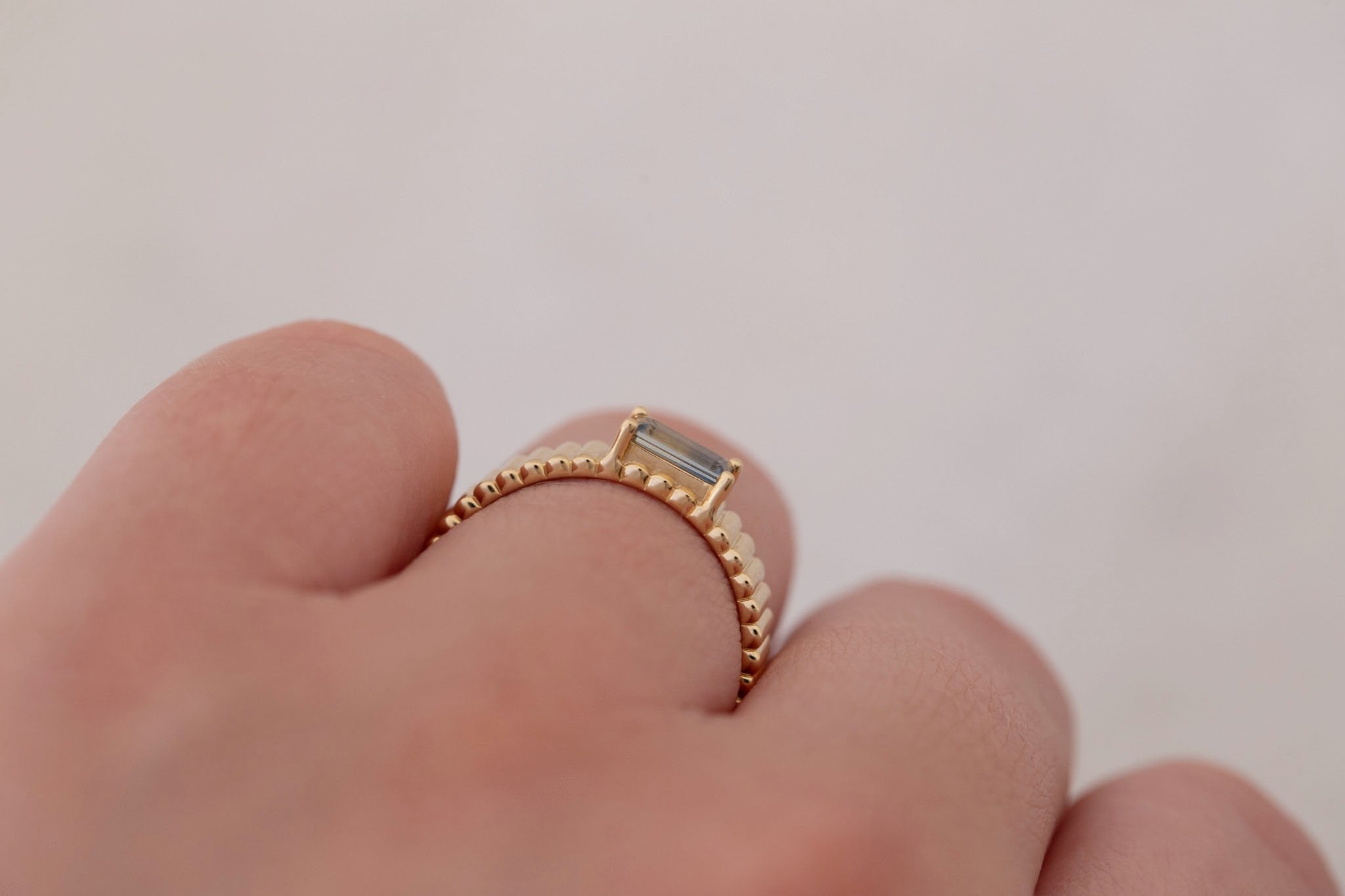 Ellis Ring | Baguette Cut Sapphire + Fluted Band Engagement Ring 0.47 ct | 14k Recycled Gold | One of a Kind
