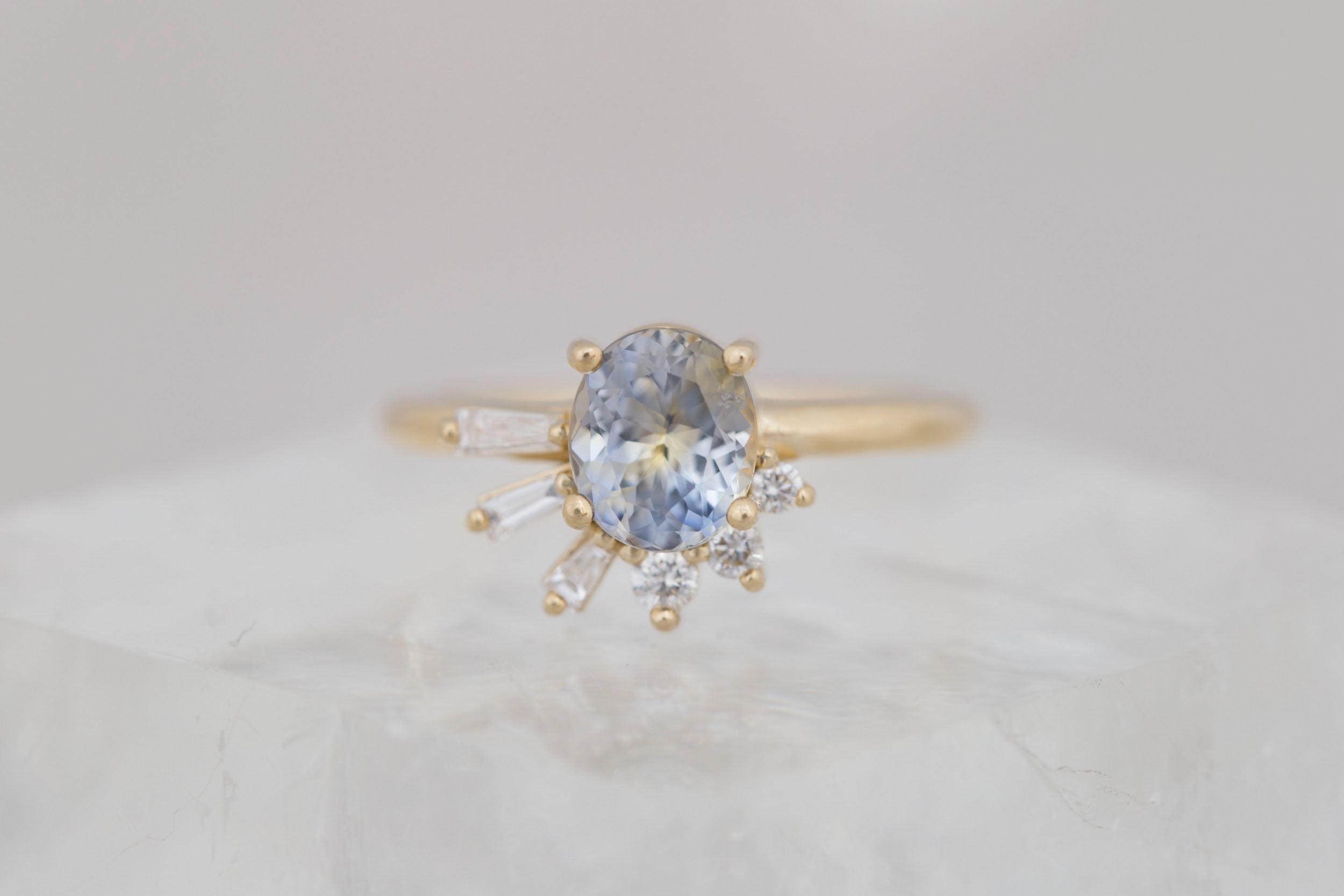 Sol Ring | Bicolor Oval Sapphire + Baguette and Round Diamond Cluster Engagement Ring 1.53 ct | 14k Recycled Gold | One of a Kind