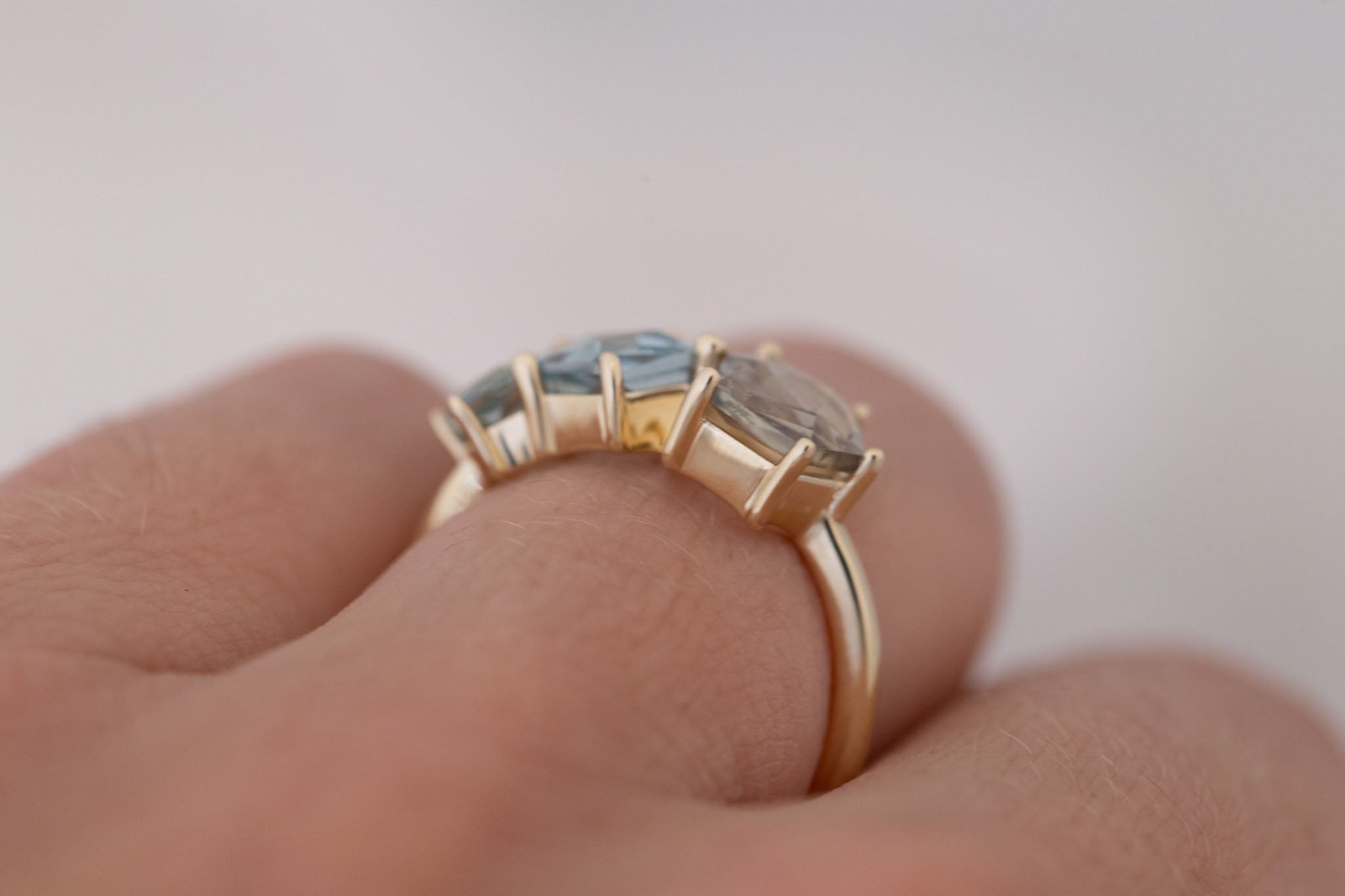 Geometric Sapphire Line Ring | Engagement Ring | 14k Recycled Gold | One of a Kind