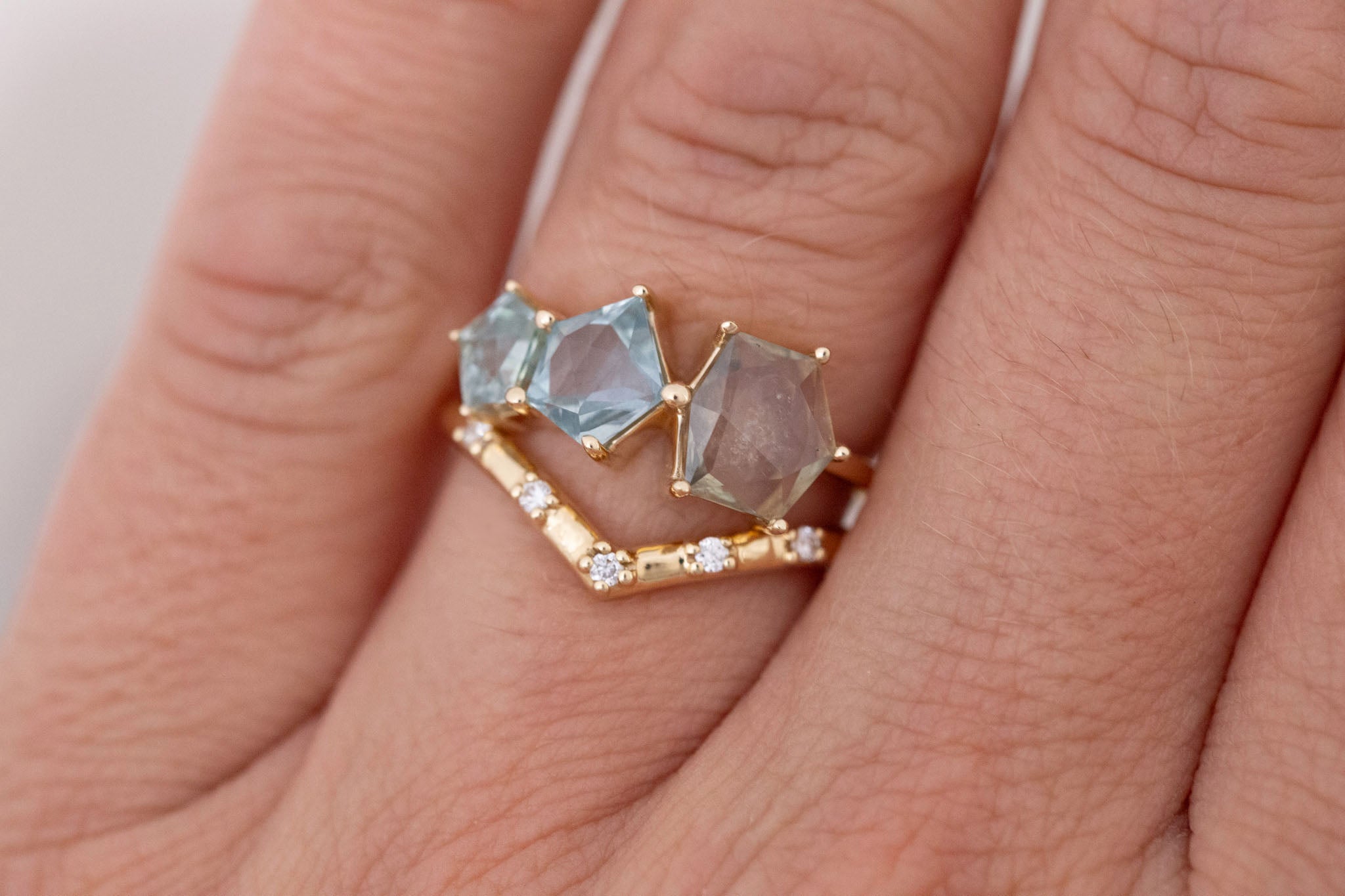 Geometric Sapphire Line Ring | Engagement Ring | 14k Recycled Gold | One of a Kind