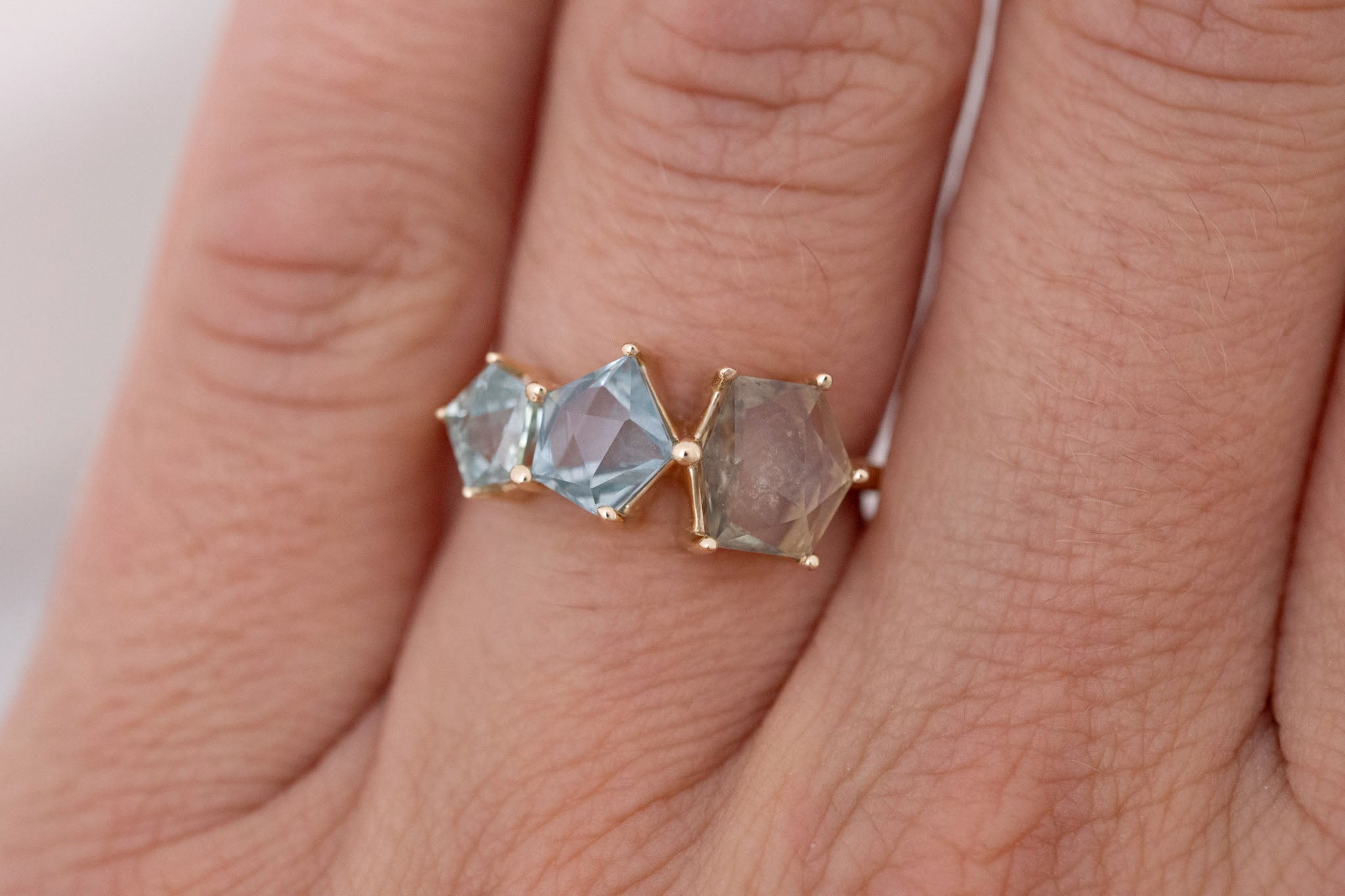 Geometric Sapphire Line Ring | Engagement Ring | 14k Recycled Gold | One of a Kind