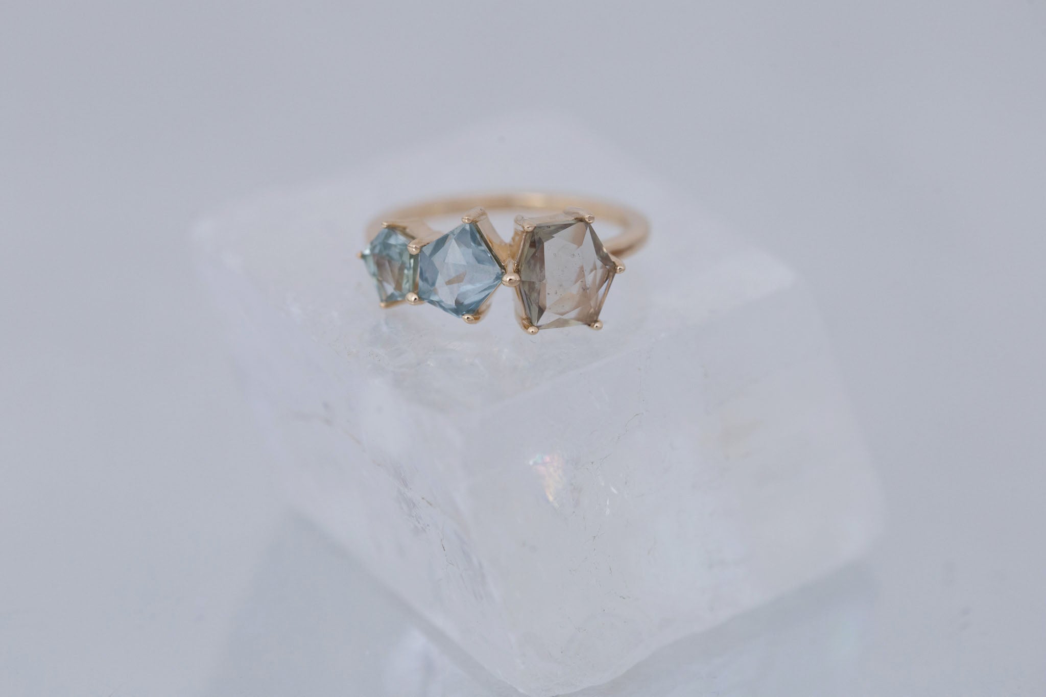 Geometric Sapphire Line Ring | Engagement Ring | 14k Recycled Gold | One of a Kind