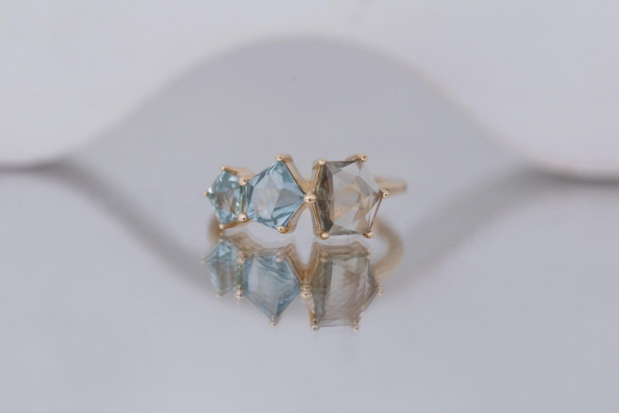 Geometric Sapphire Line Ring | Engagement Ring | 14k Recycled Gold | One of a Kind