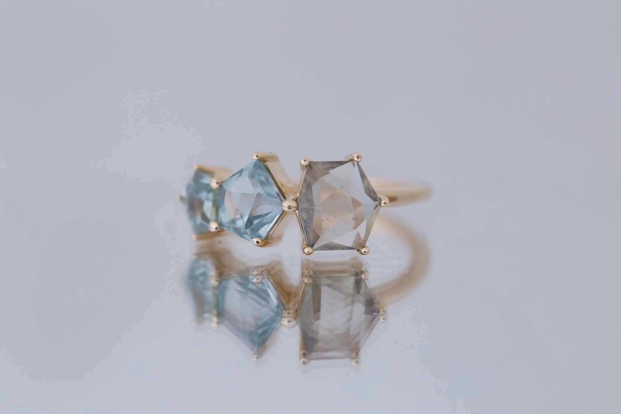 Geometric Sapphire Line Ring | Engagement Ring | 14k Recycled Gold | One of a Kind