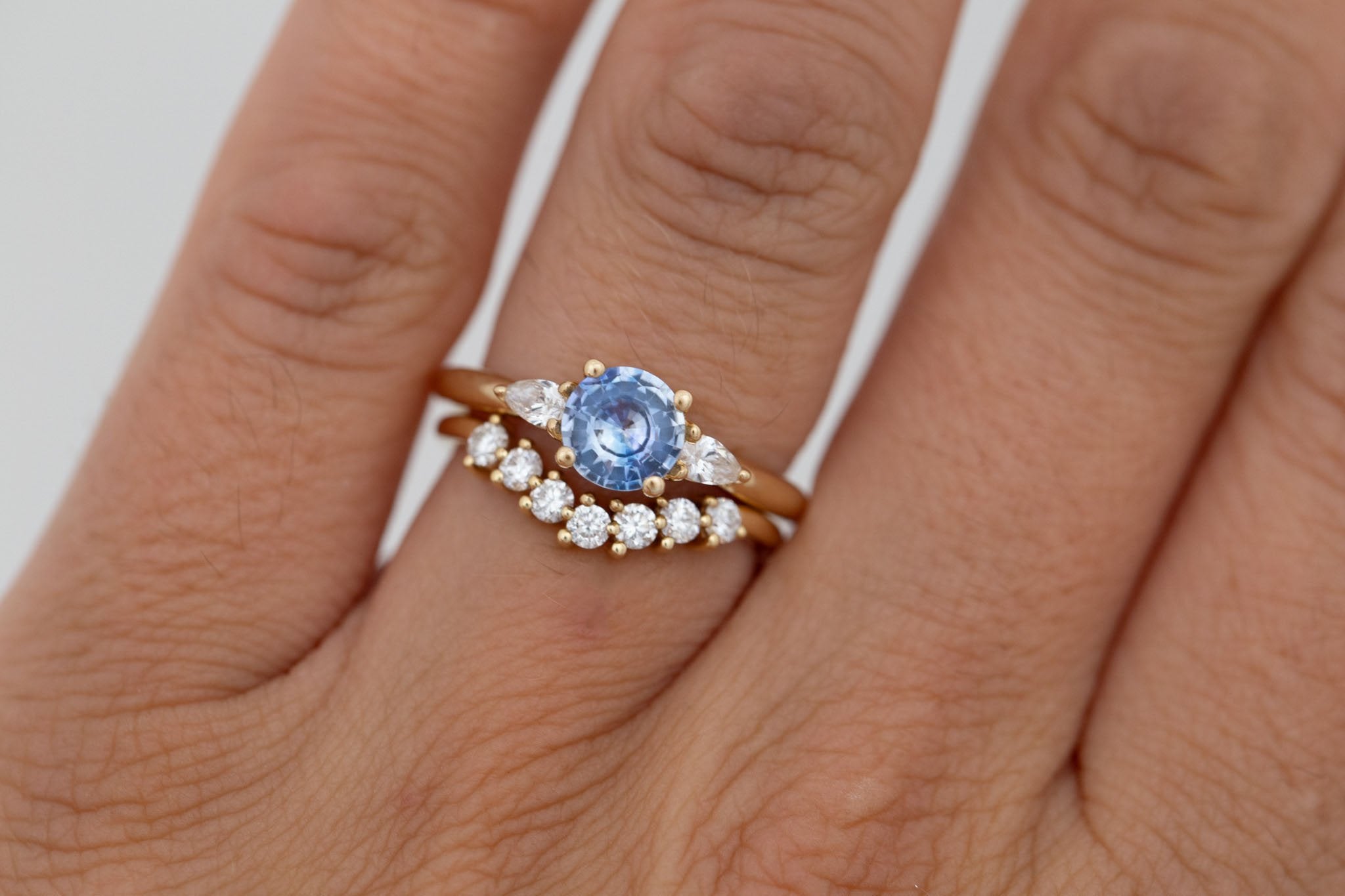 Iris Ring | Bicolor Blue Sapphire + Pear Diamond Accent Engagement Ring 1.02 ct | 14k Recycled Gold | One of a Kind