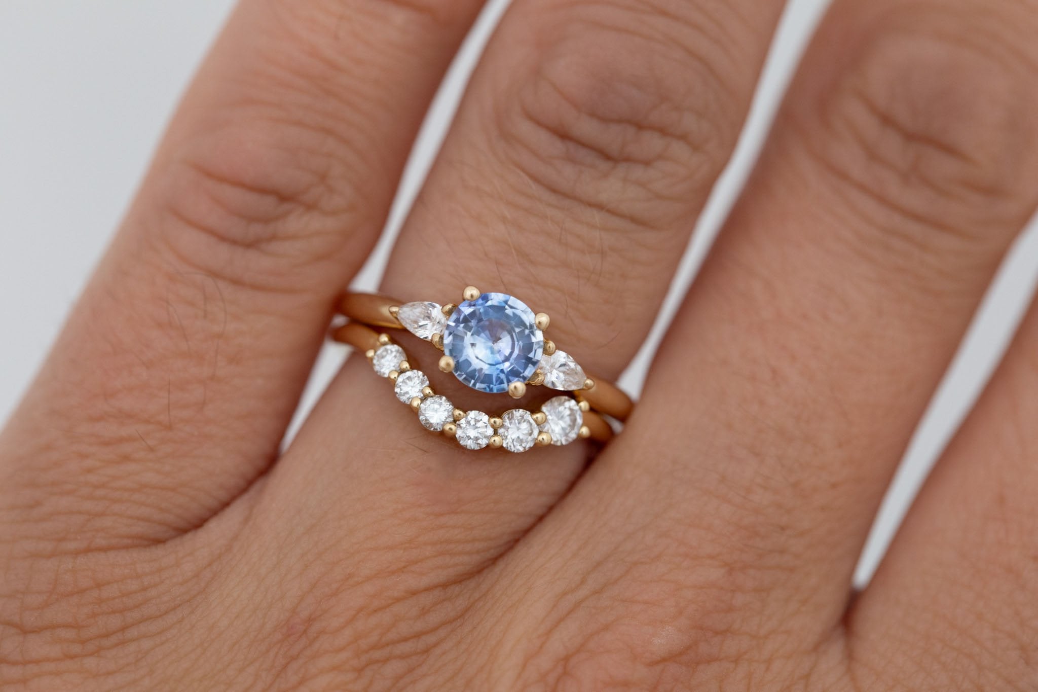Iris Ring | Bicolor Blue Sapphire + Pear Diamond Accent Engagement Ring 1.02 ct | 14k Recycled Gold | One of a Kind