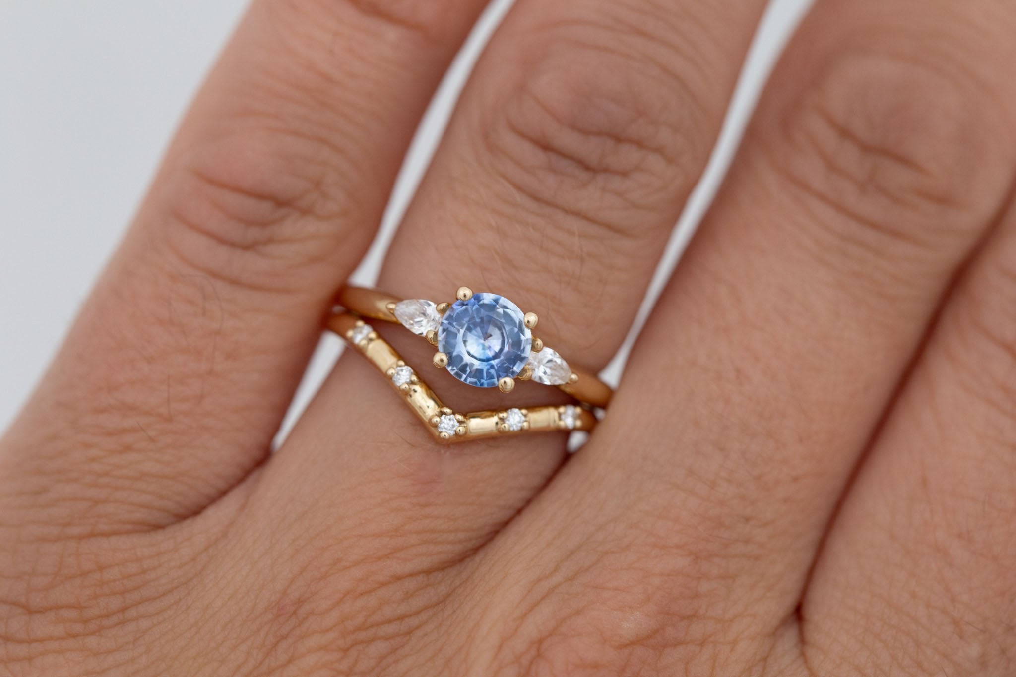 Iris Ring | Bicolor Blue Sapphire + Pear Diamond Accent Engagement Ring 1.02 ct | 14k Recycled Gold | One of a Kind