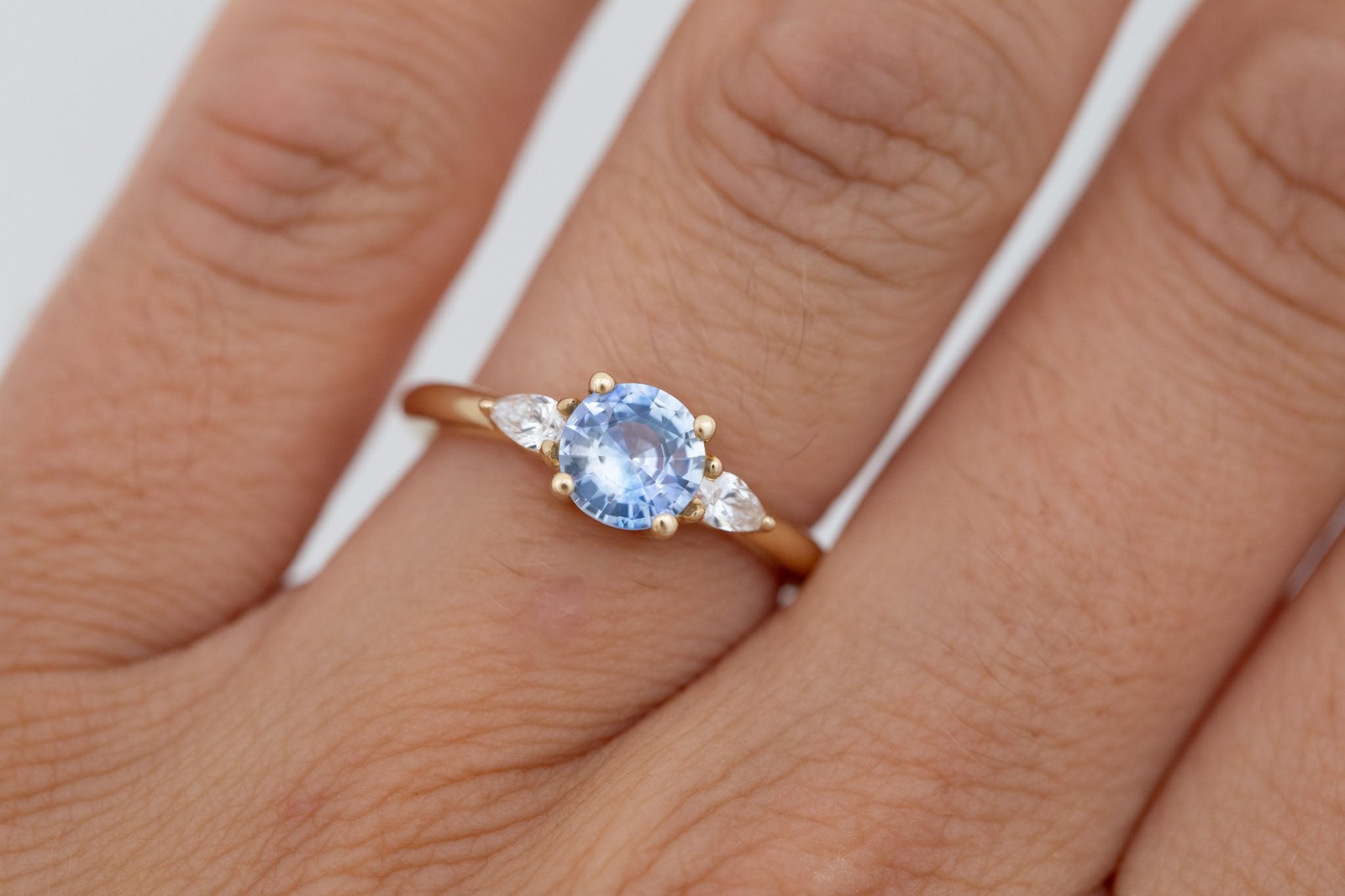 Iris Ring | Bicolor Blue Sapphire + Pear Diamond Accent Engagement Ring 1.02 ct | 14k Recycled Gold | One of a Kind