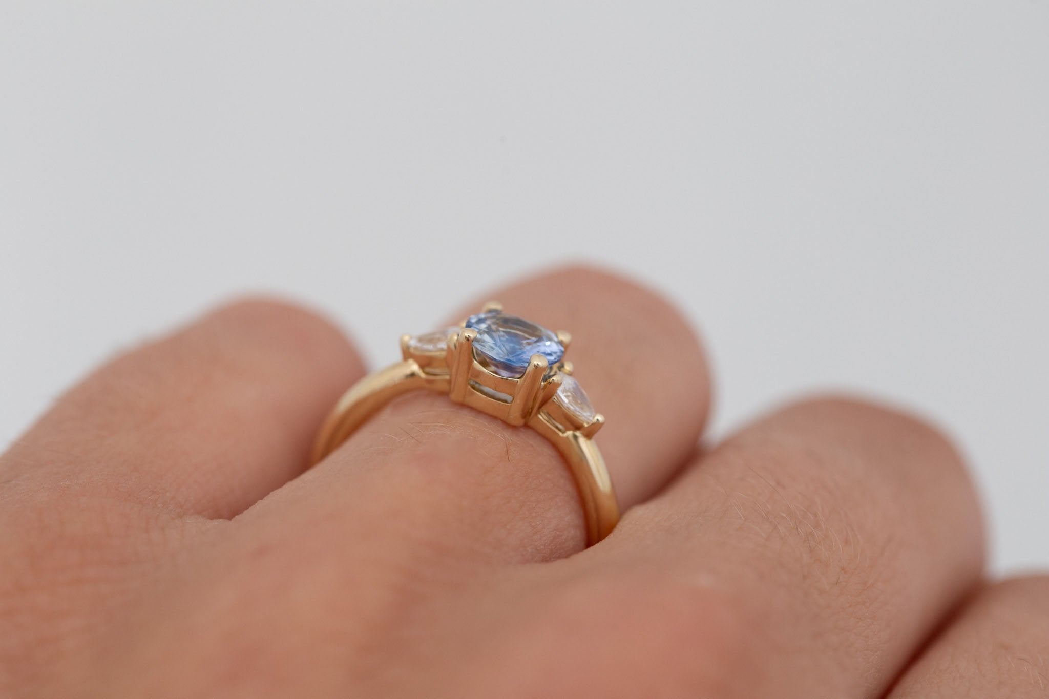 Iris Ring | Bicolor Blue Sapphire + Pear Diamond Accent Engagement Ring 1.02 ct | 14k Recycled Gold | One of a Kind