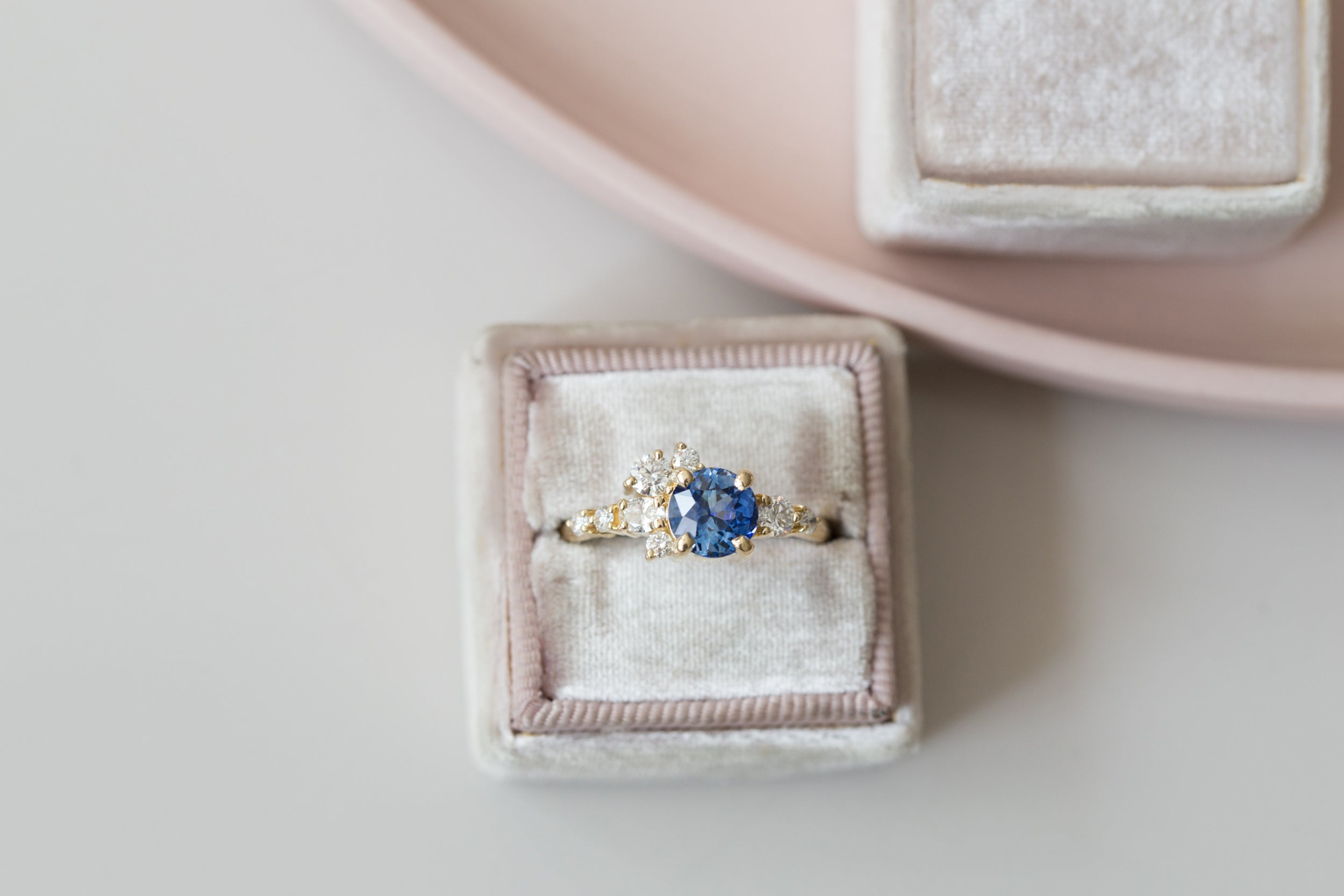 Ilia Ring | Blue Round Sapphire + Diamond Cluster Engagement Ring | 14k Recycled Gold | One of a Kind