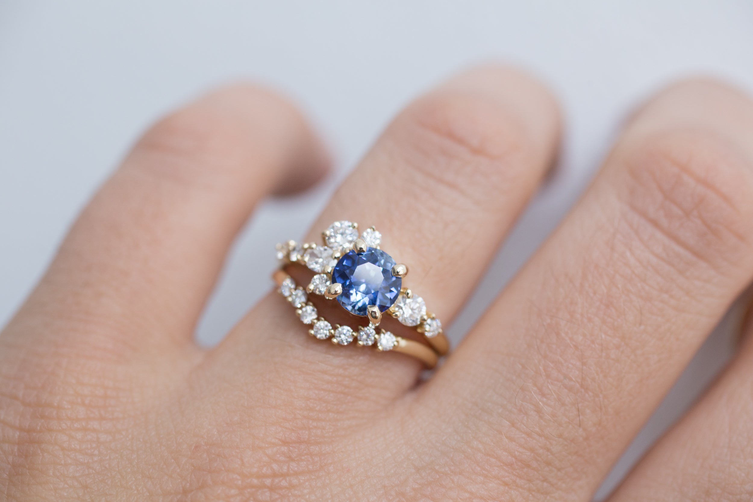 Ilia Ring | Blue Round Sapphire + Diamond Cluster Engagement Ring | 14k Recycled Gold | One of a Kind