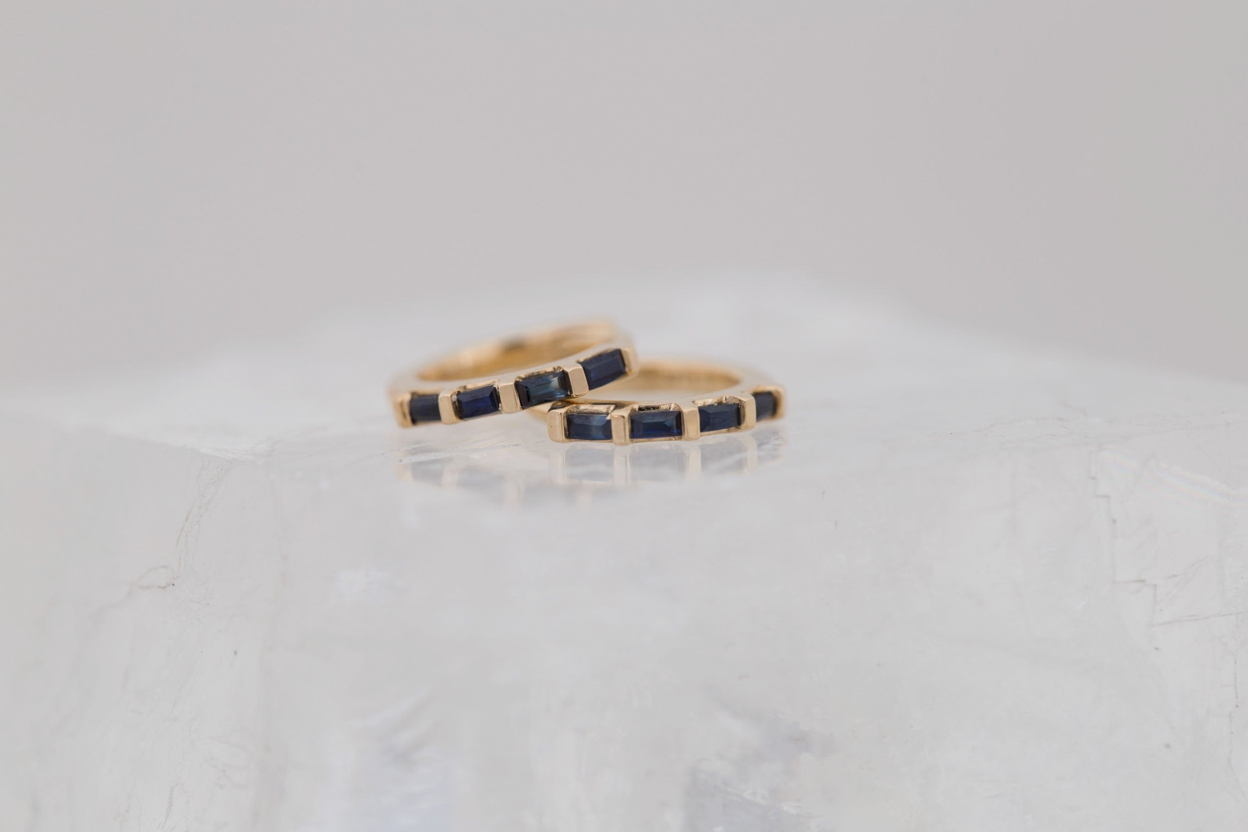 Sapphire Baguette Huggie Earrings | 14k Recycled Gold