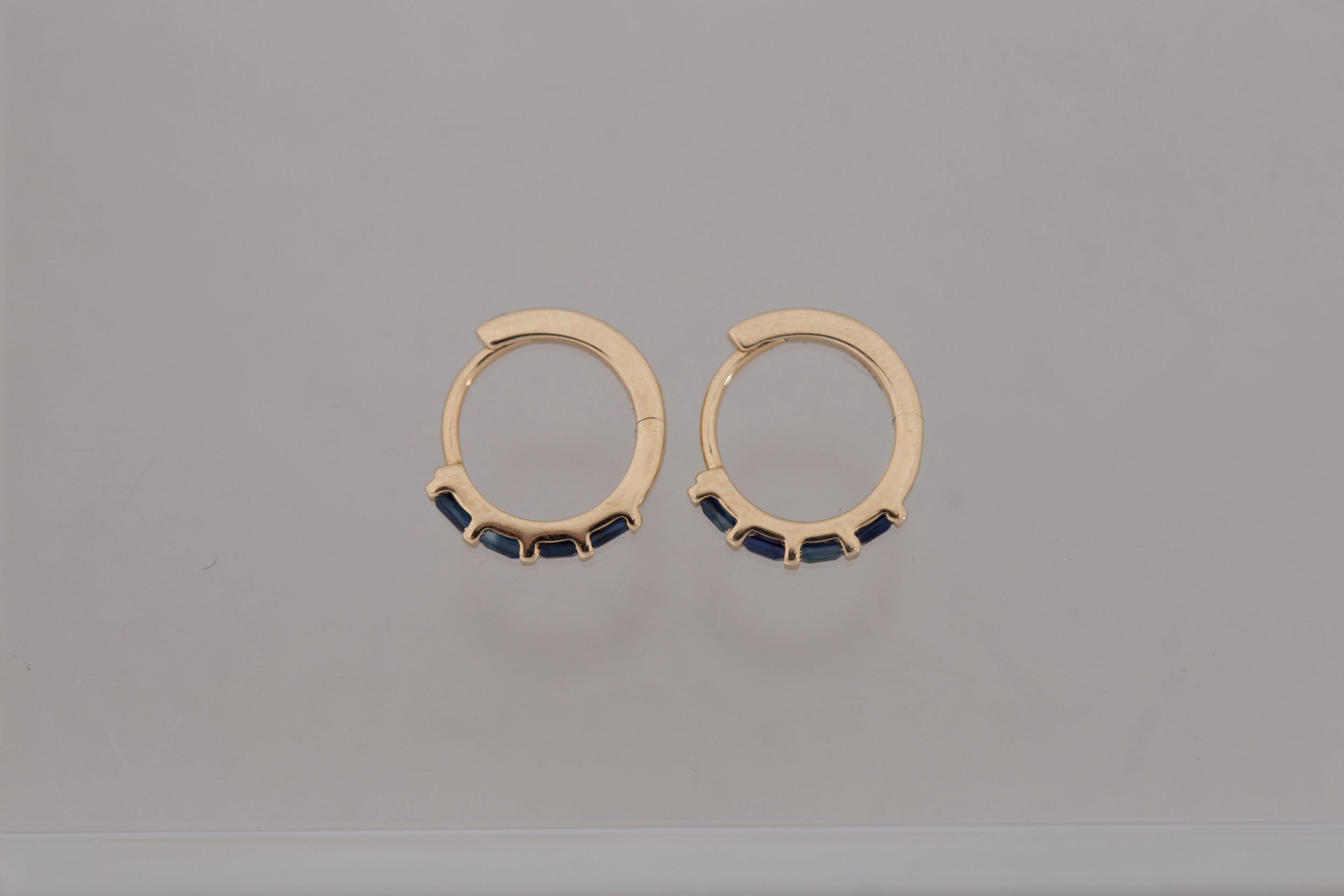 Sapphire Baguette Huggie Earrings | 14k Recycled Gold