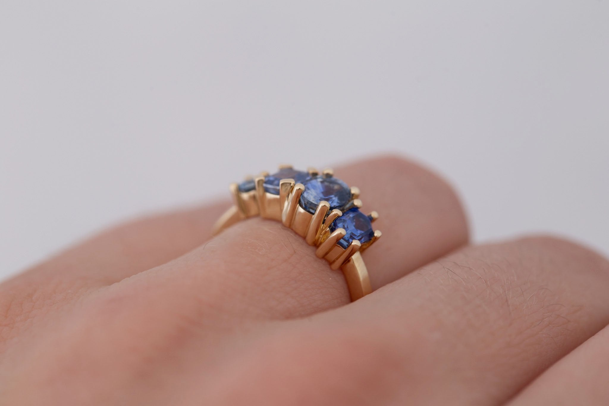 Blue Sapphire Line Ring | Blue Sapphires Engagement Ring | 14k Recycled Gold | One of a Kind