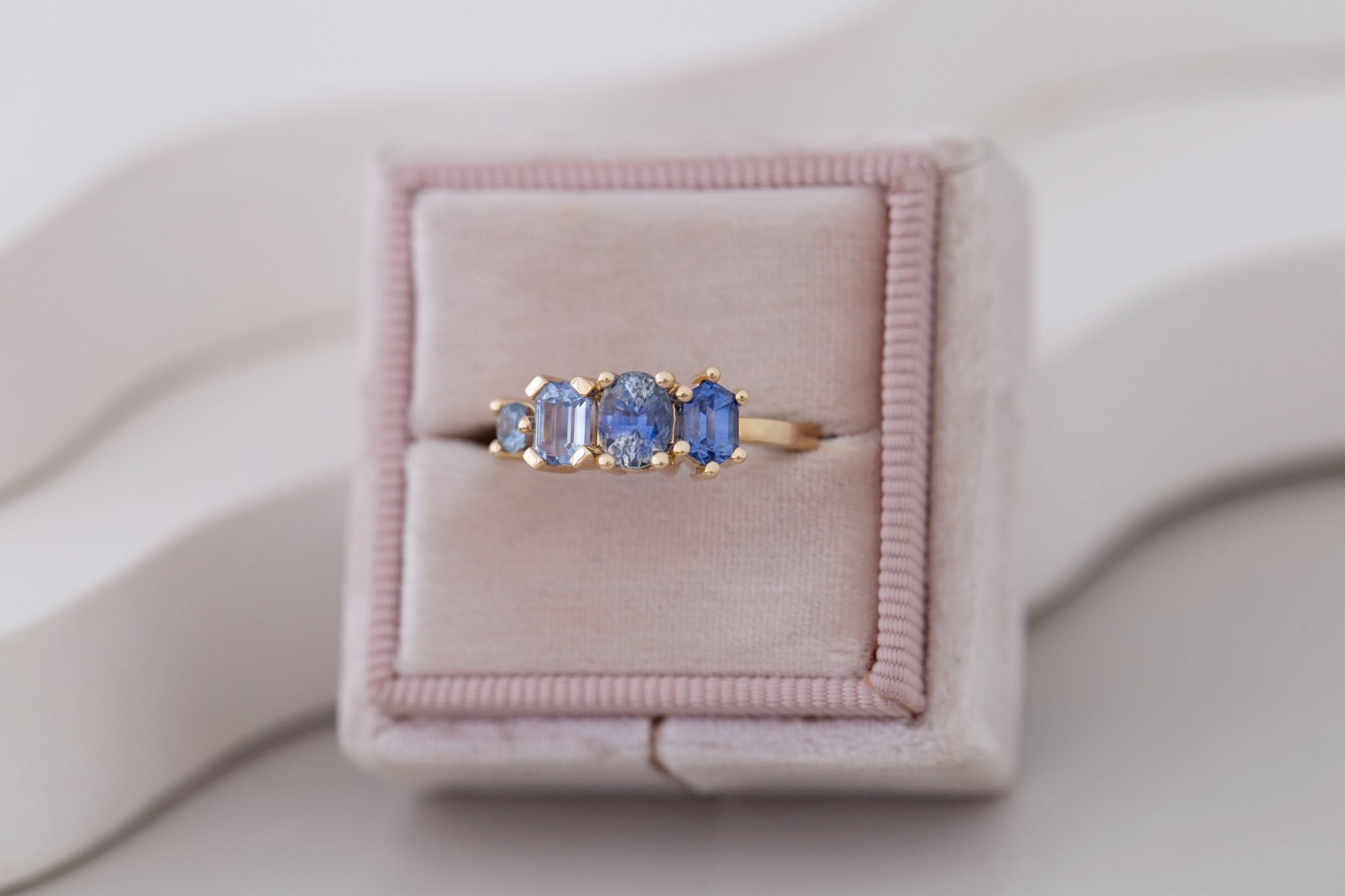 Blue Sapphire Line Ring | Blue Sapphires Engagement Ring | 14k Recycled Gold | One of a Kind