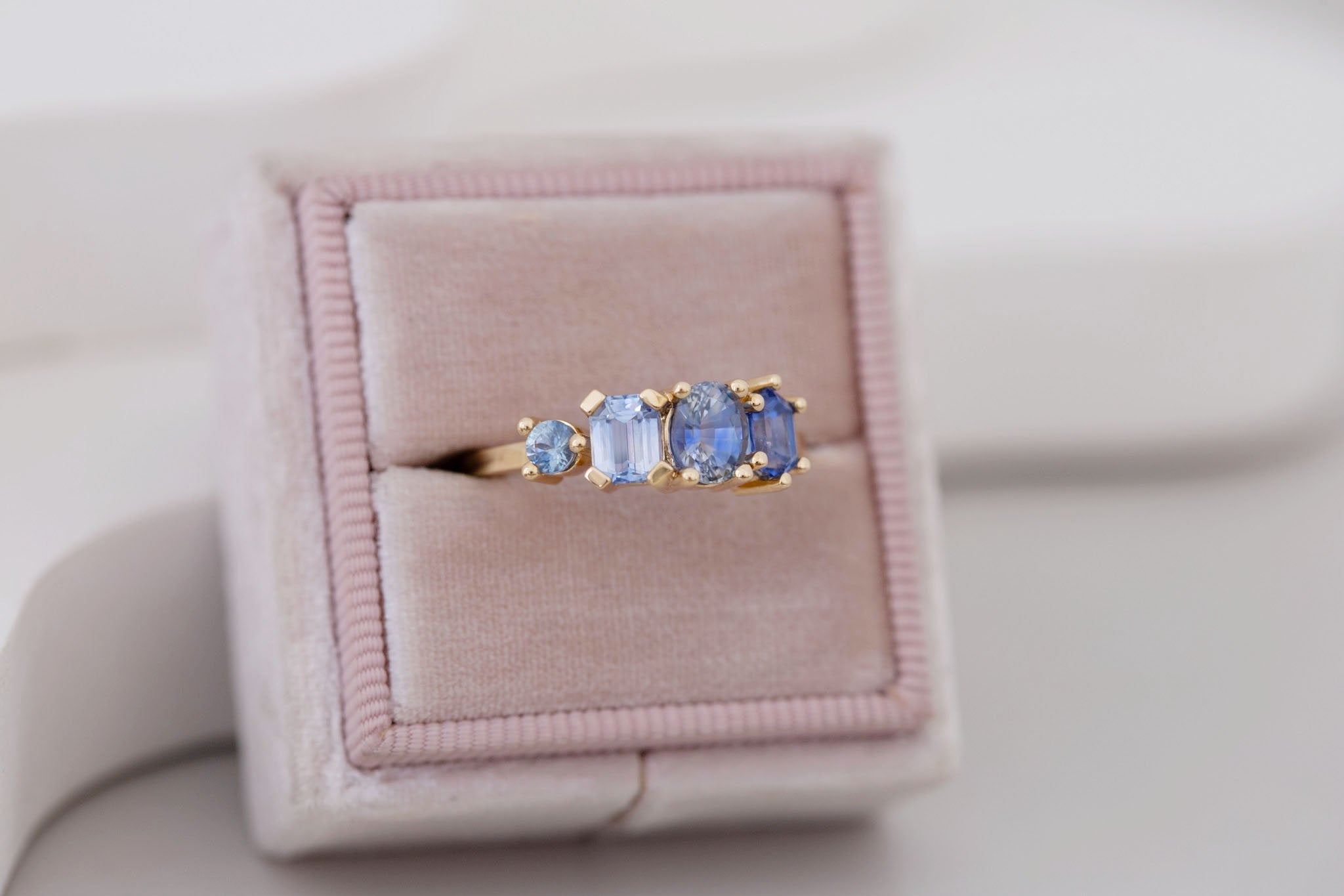Blue Sapphire Line Ring | Blue Sapphires Engagement Ring | 14k Recycled Gold | One of a Kind