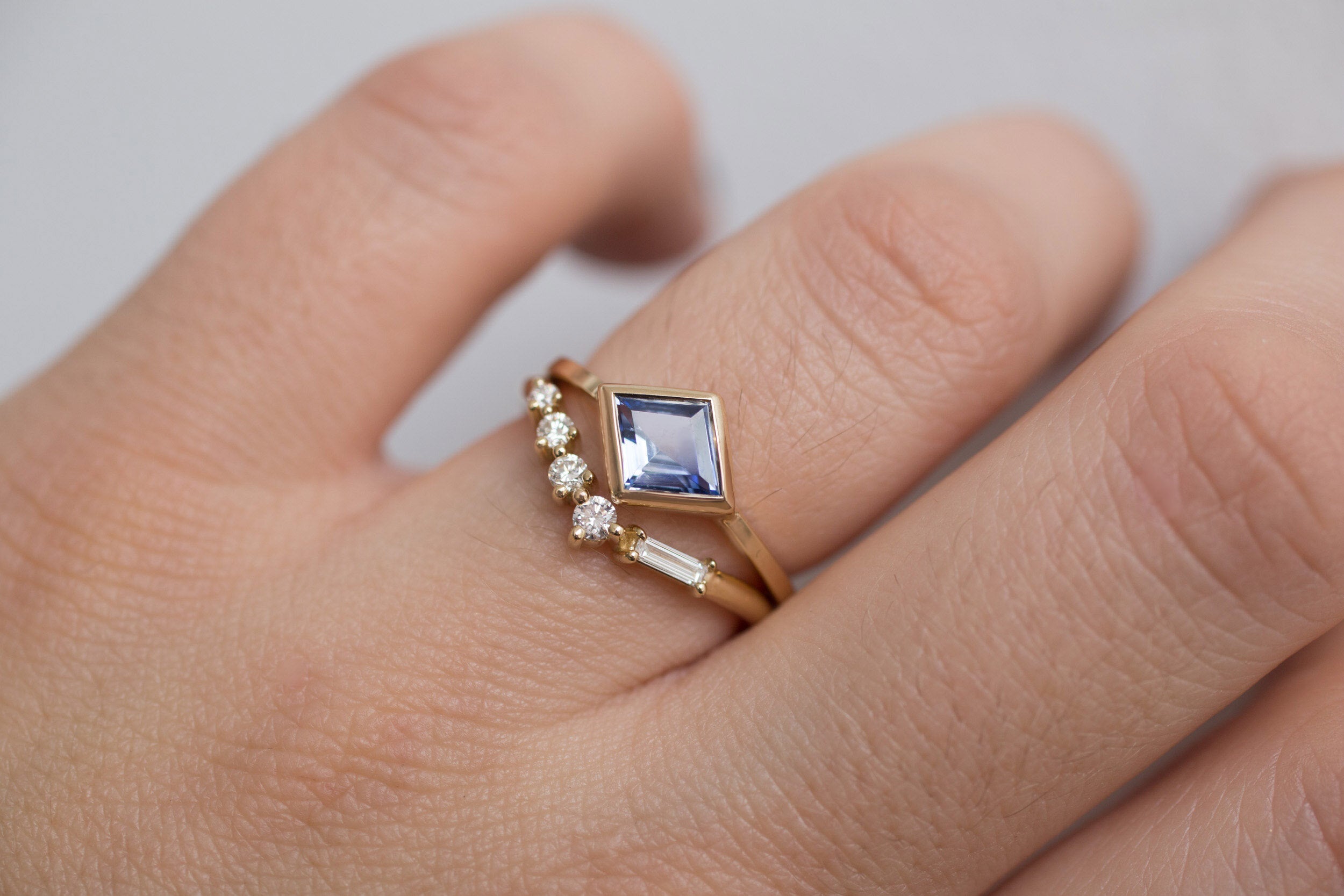 Avens Ring | Blue Sapphire Rhombus Solitaire Engagement Ring | 14k Recycled Gold | One of a Kind