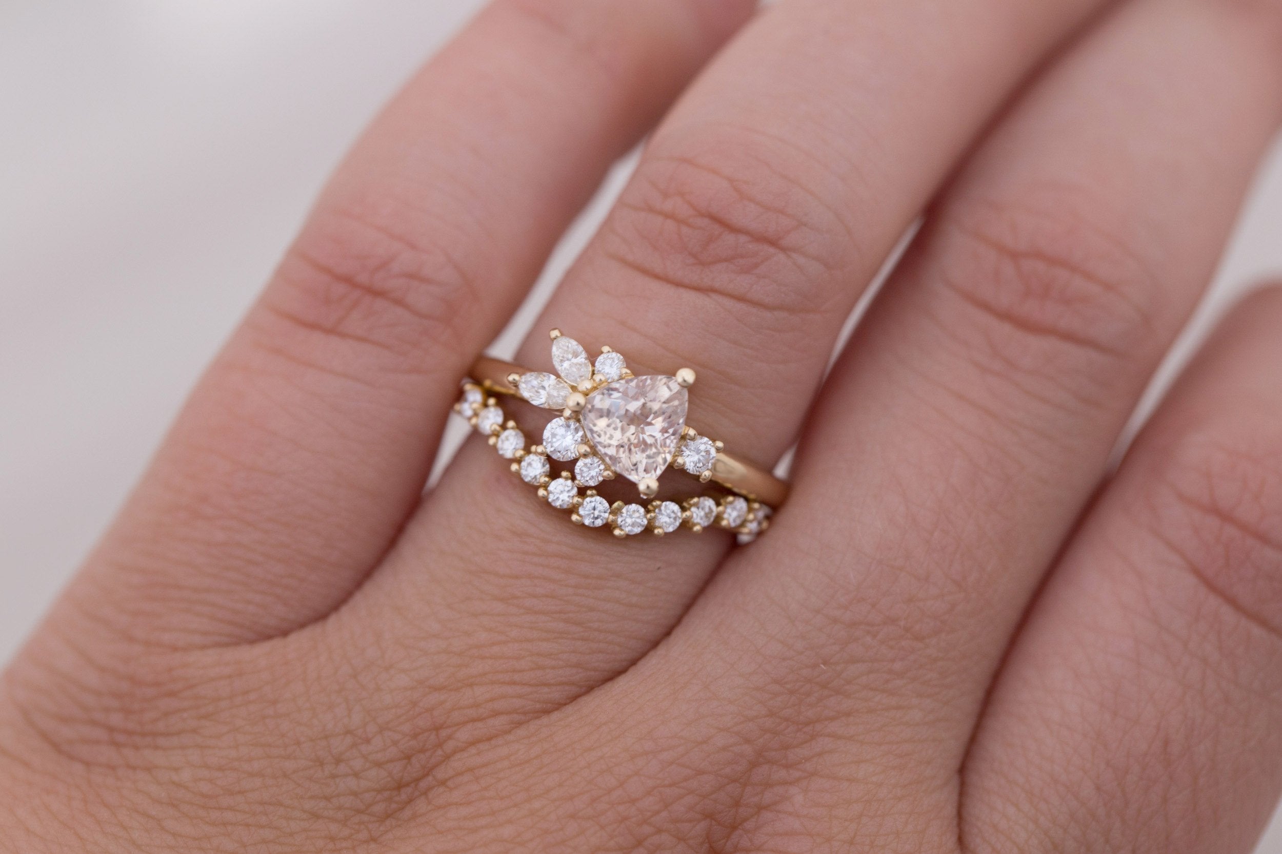 Alden Ring | Blush Sapphire Trillion + Diamond Cluster Engagement Ring 1.13 ct | 14k Recycled Gold | One of a Kind