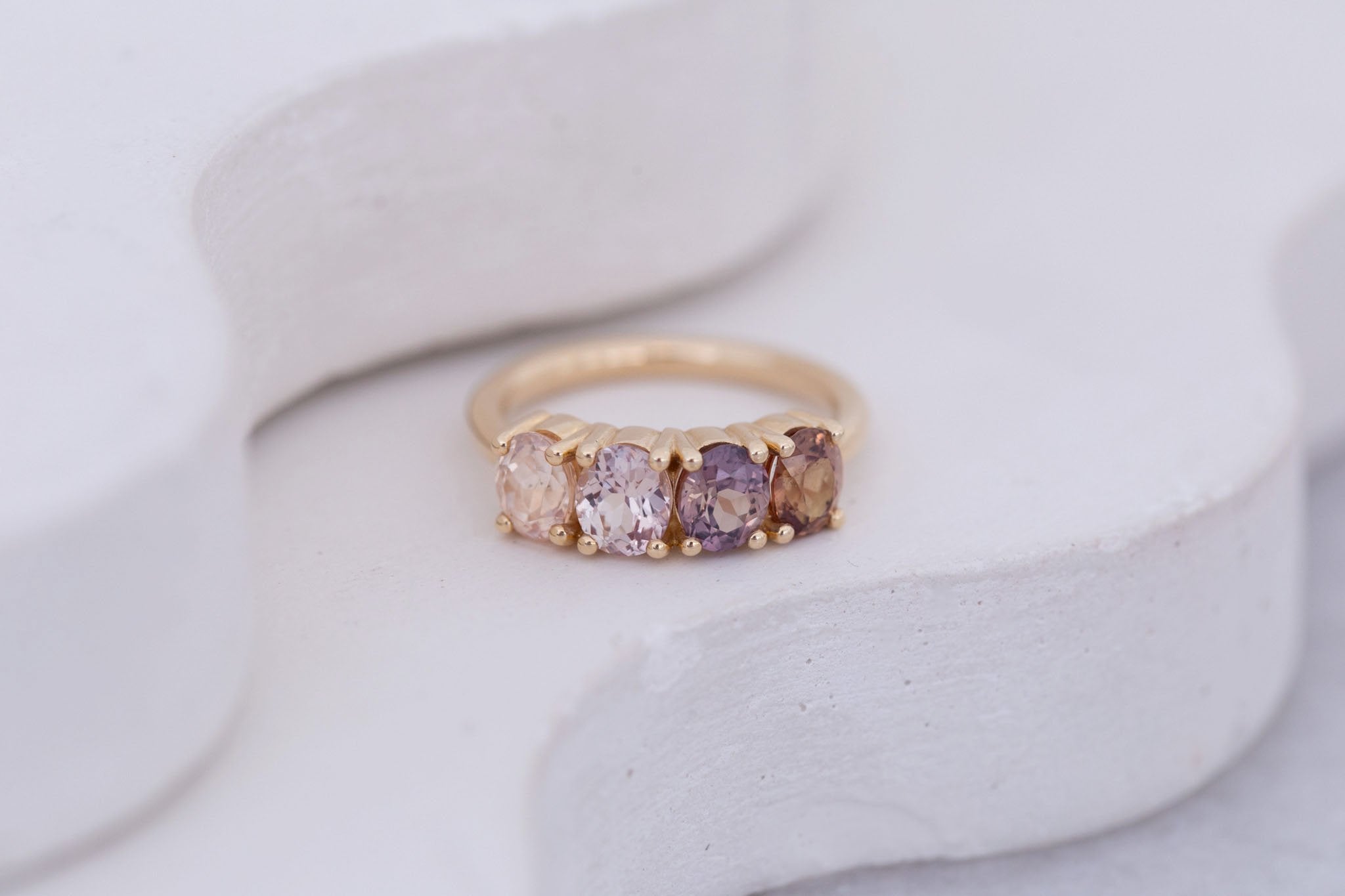 Brown + Blush Sapphire Line Ring | Blue Sapphires Engagement Ring | 14k Recycled Gold | One of a Kind