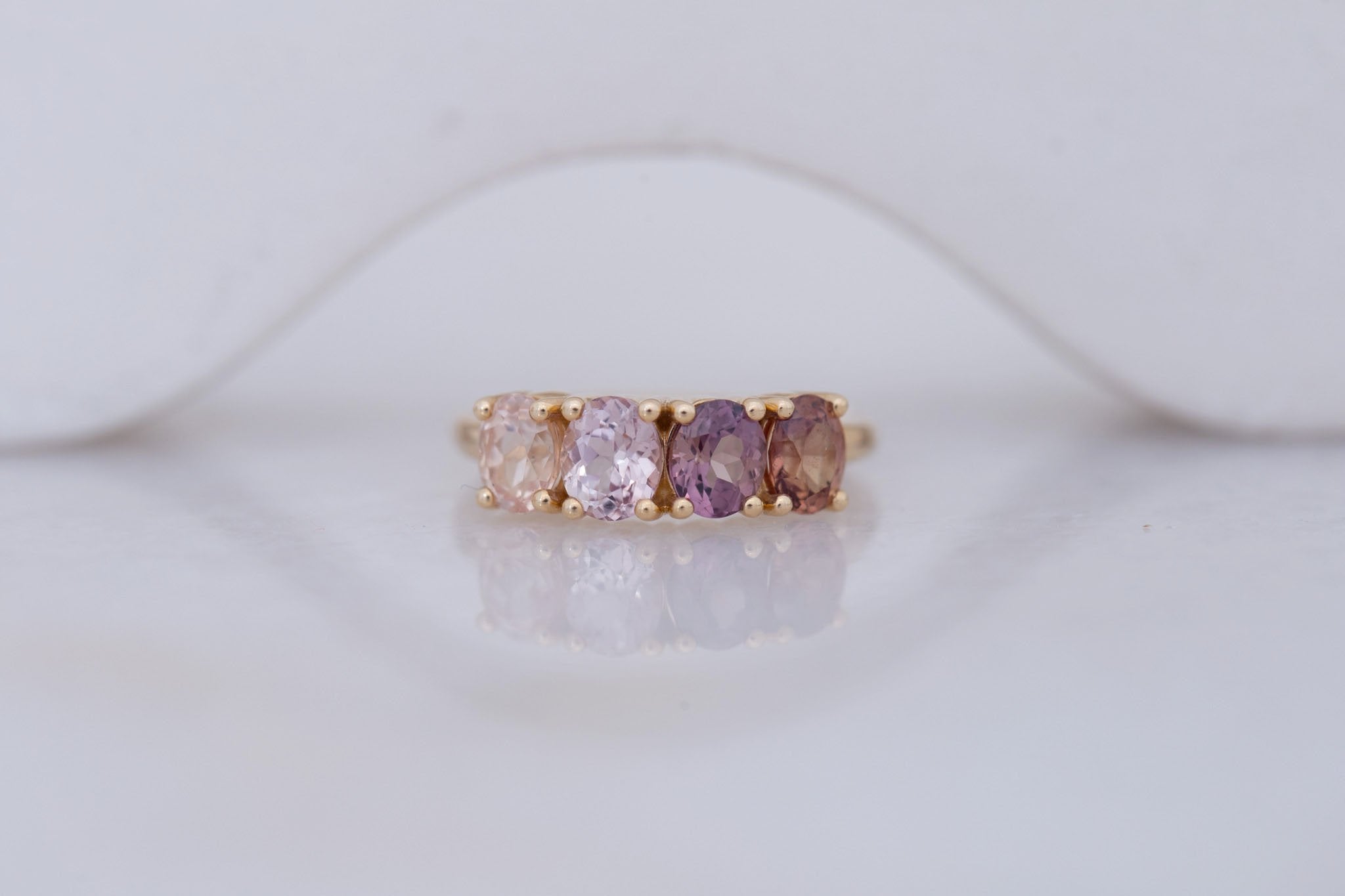 Brown + Blush Sapphire Line Ring | Blue Sapphires Engagement Ring | 14k Recycled Gold | One of a Kind