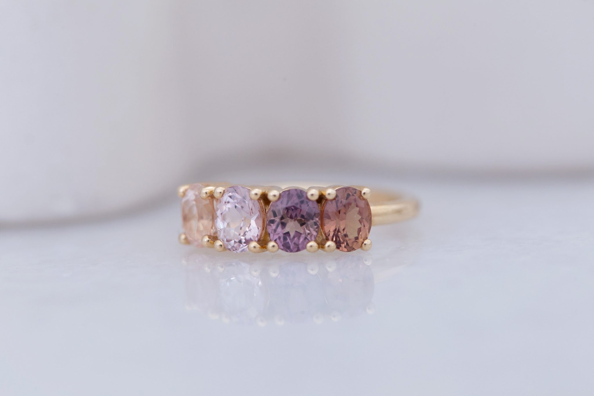 Brown + Blush Sapphire Line Ring | Blue Sapphires Engagement Ring | 14k Recycled Gold | One of a Kind