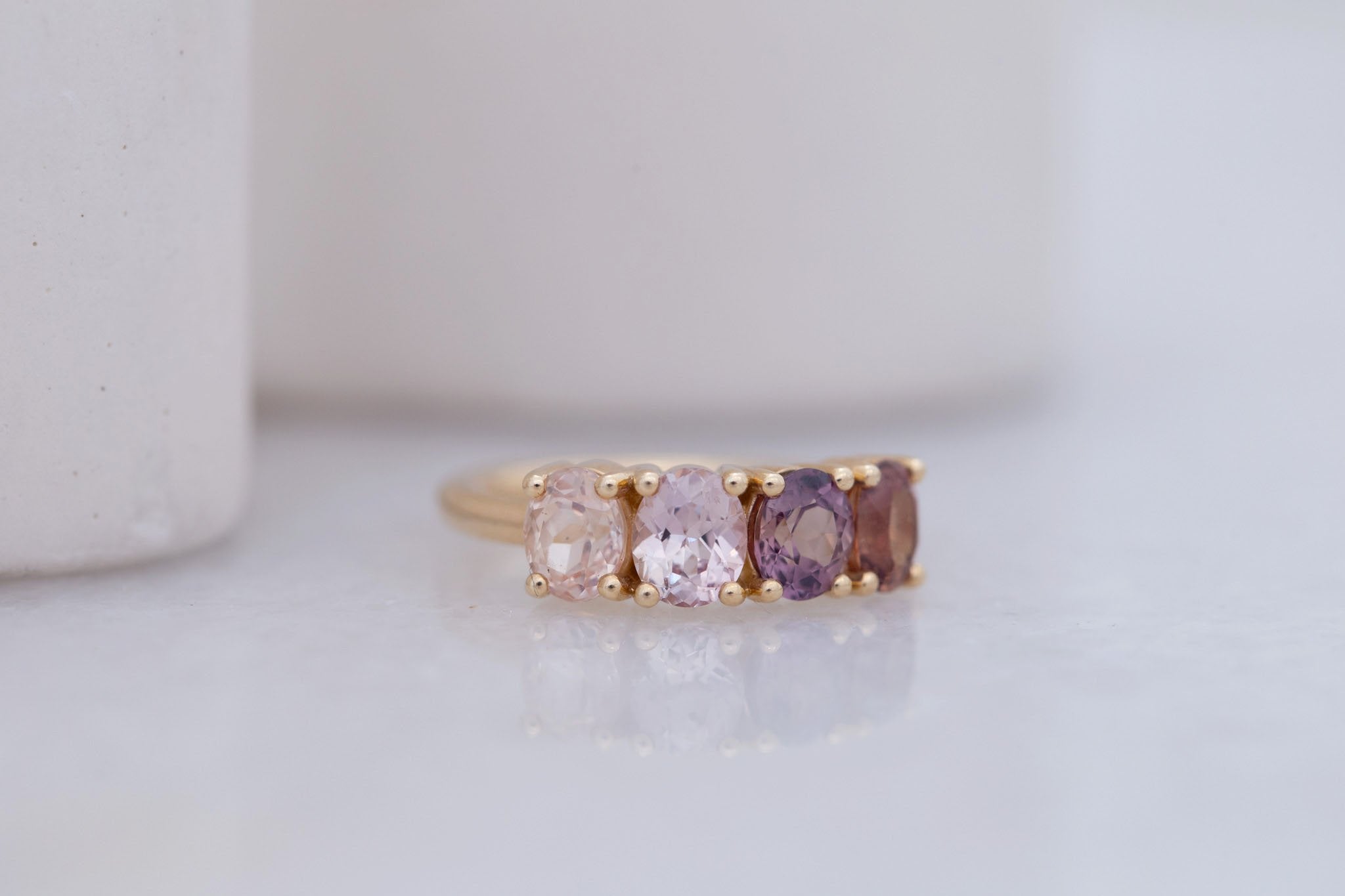 Brown + Blush Sapphire Line Ring | Blue Sapphires Engagement Ring | 14k Recycled Gold | One of a Kind
