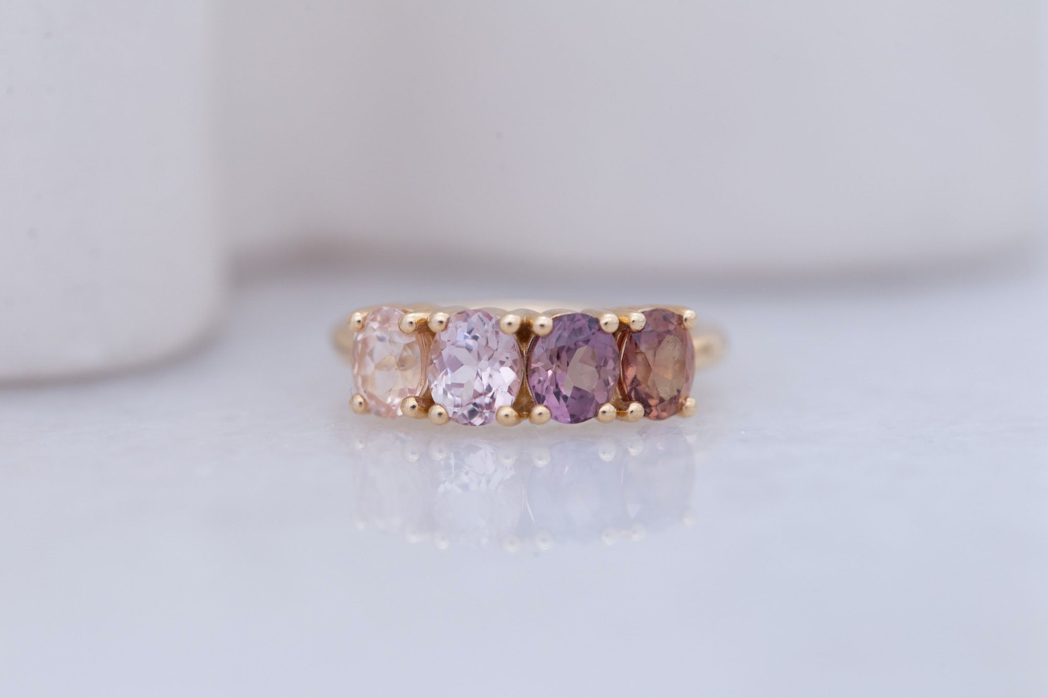 Brown + Blush Sapphire Line Ring | Blue Sapphires Engagement Ring | 14k Recycled Gold | One of a Kind