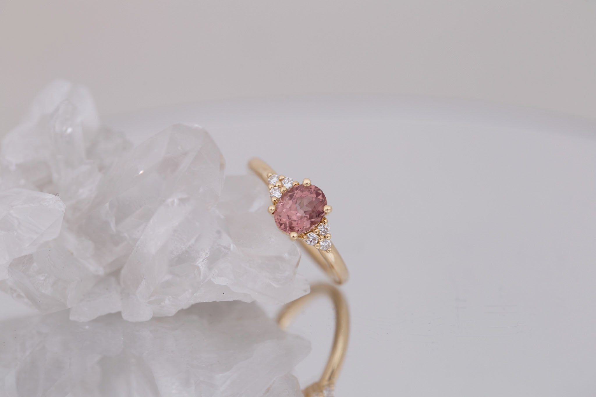 Verona Ring | Terracotta Oval Sapphire + Round Diamond Accents Engagement Ring 1.42 ct | 14k Recycled Gold | One of a Kind