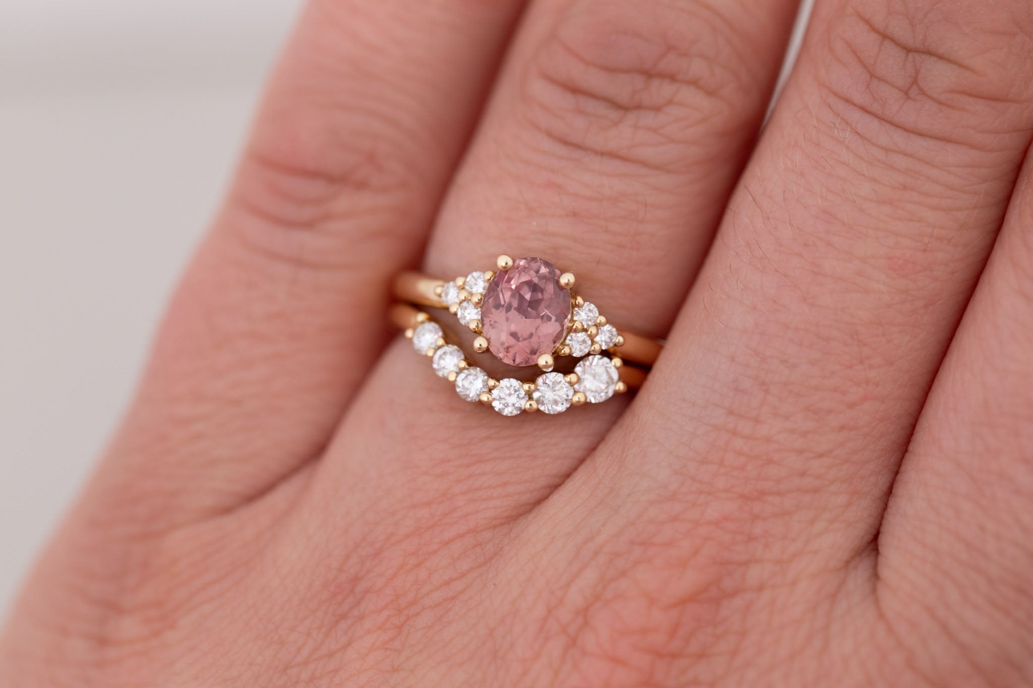 Verona Ring | Terracotta Oval Sapphire + Round Diamond Accents Engagement Ring 1.42 ct | 14k Recycled Gold | One of a Kind