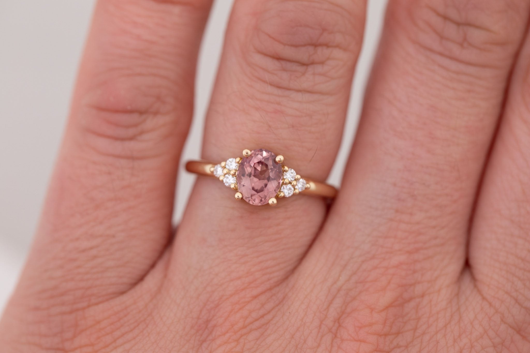 Verona Ring | Terracotta Oval Sapphire + Round Diamond Accents Engagement Ring 1.42 ct | 14k Recycled Gold | One of a Kind