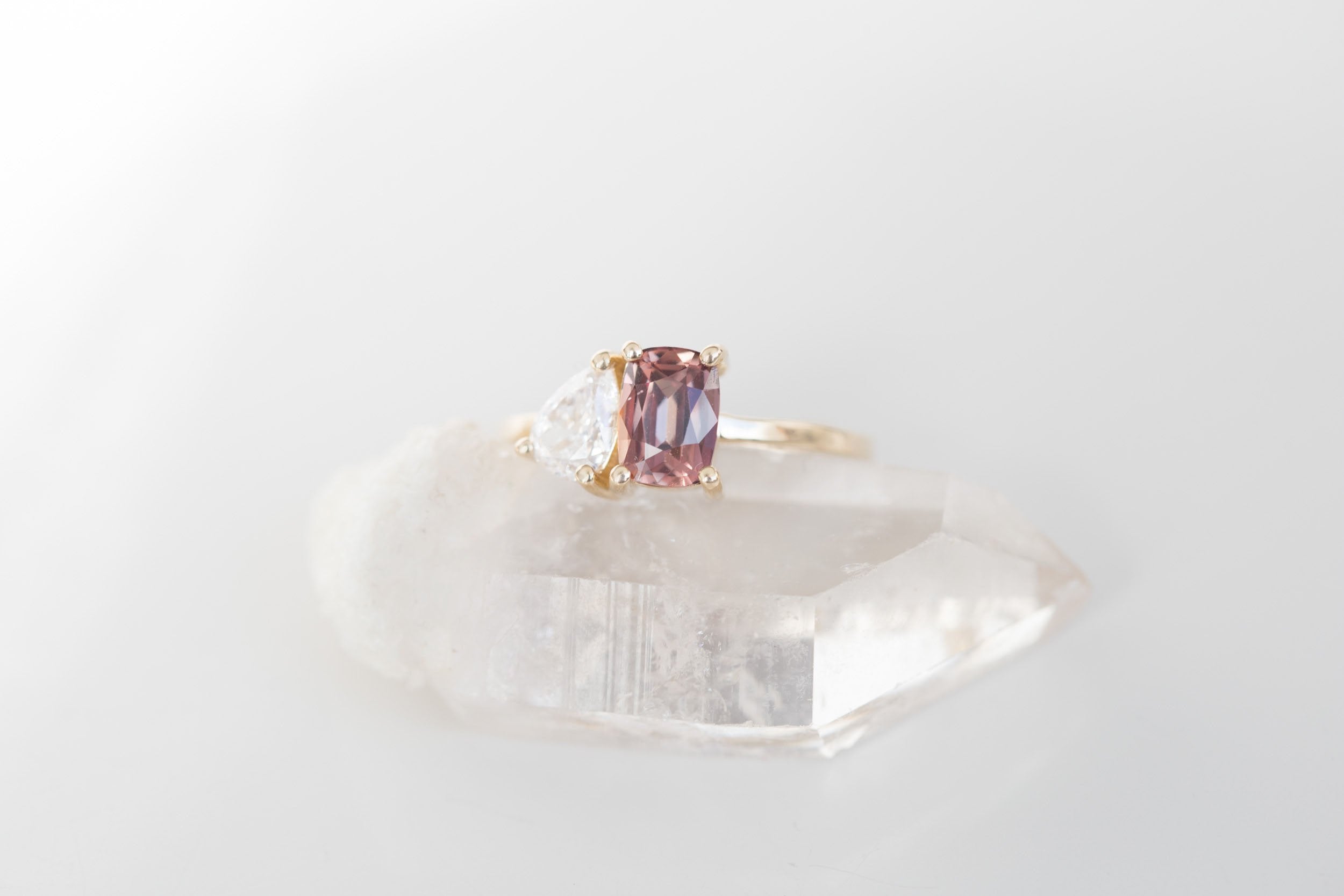 Liana Ring | Burnt Sienna Cushion Sapphire + Pear Diamond Engagement Ring | 14k Recycled Gold | One of a Kind