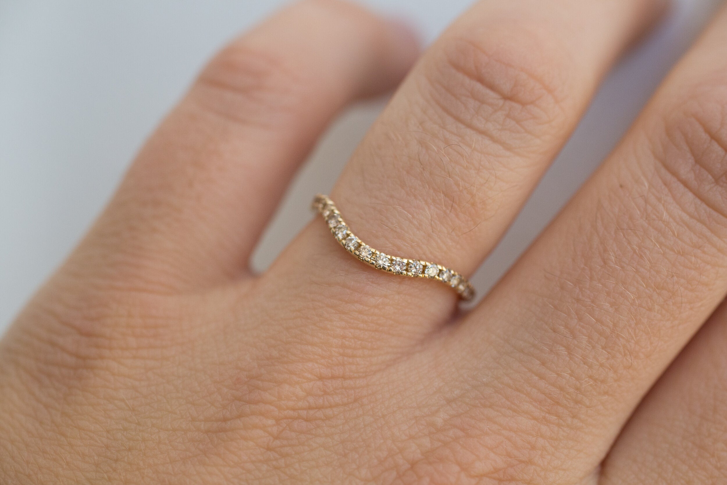 Champagne Diamond Pavé Contour Curve Band | 14k Recycled Gold