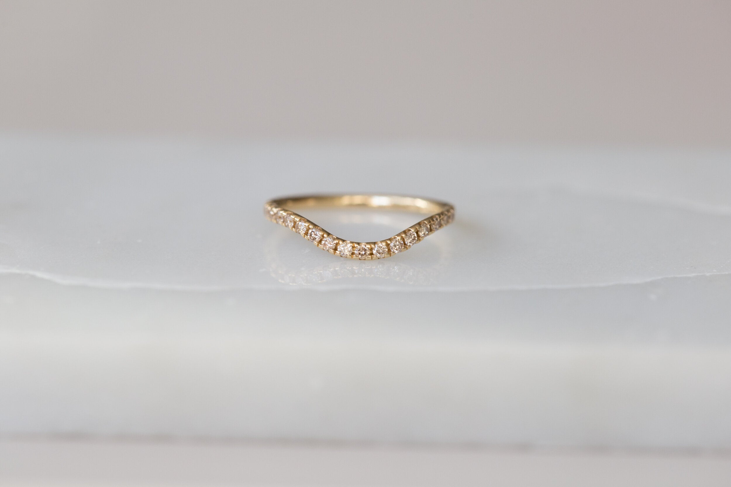 Champagne Diamond Pavé Contour Curve Band | 14k Recycled Gold