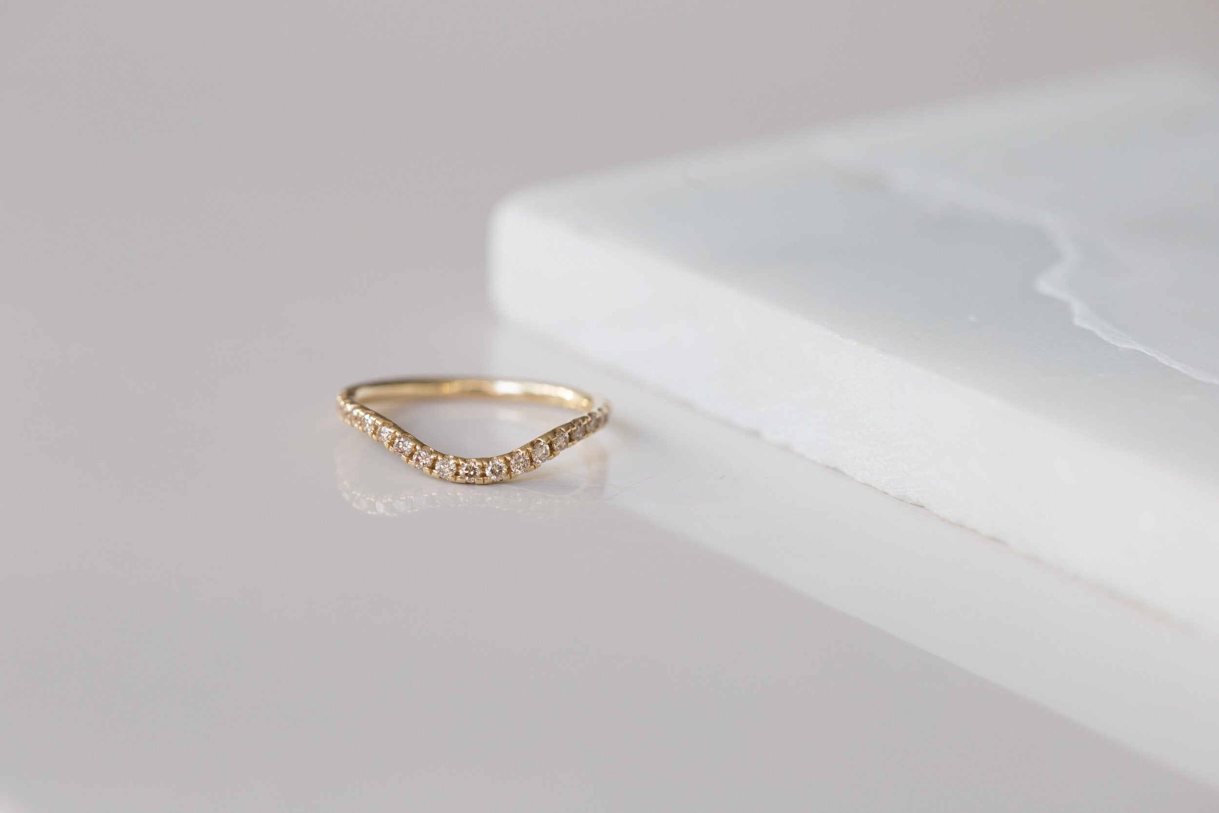 Champagne Diamond Pavé Contour Curve Band | 14k Recycled Gold