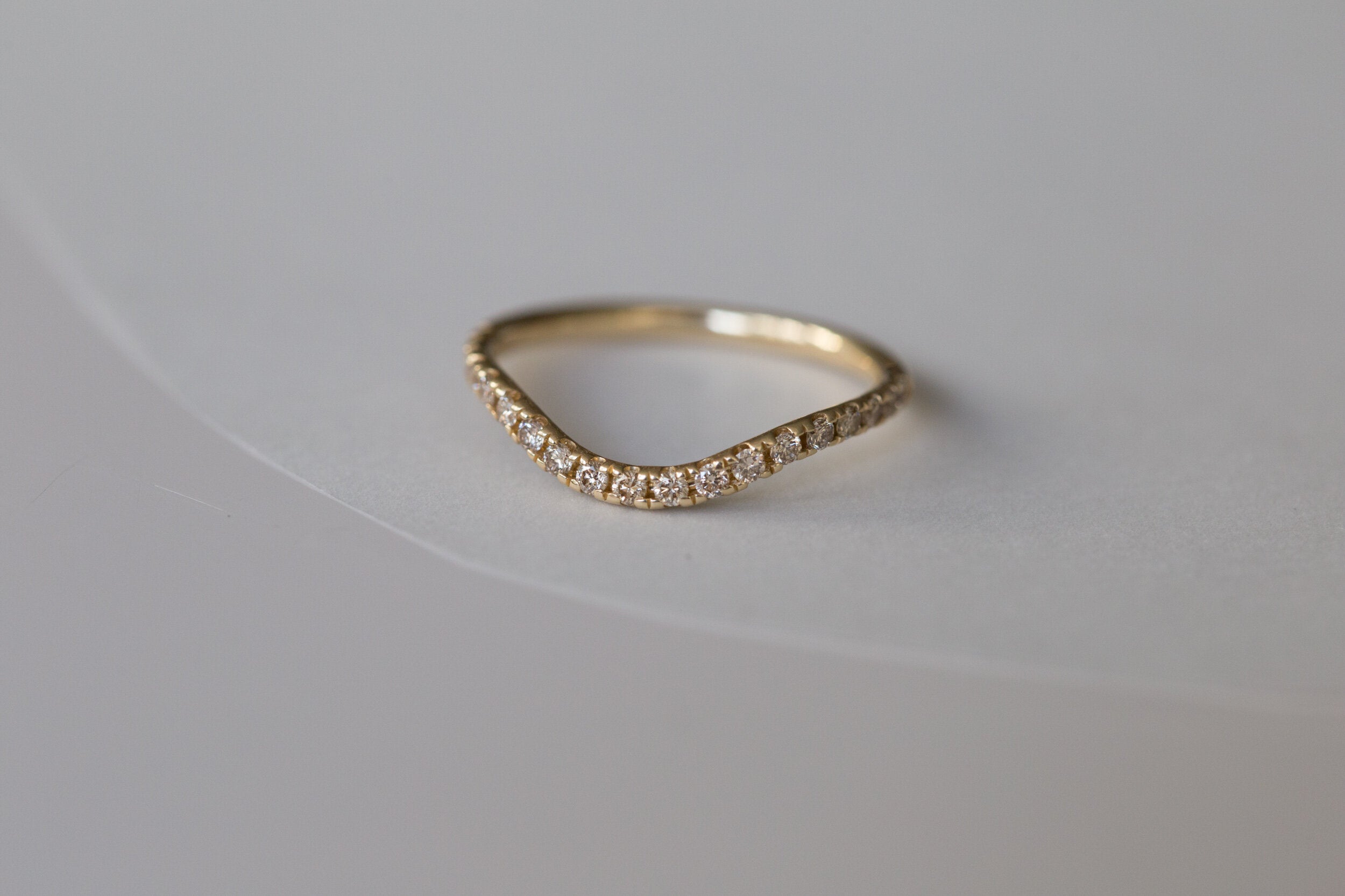 Champagne Diamond Pavé Contour Curve Band | 14k Recycled Gold
