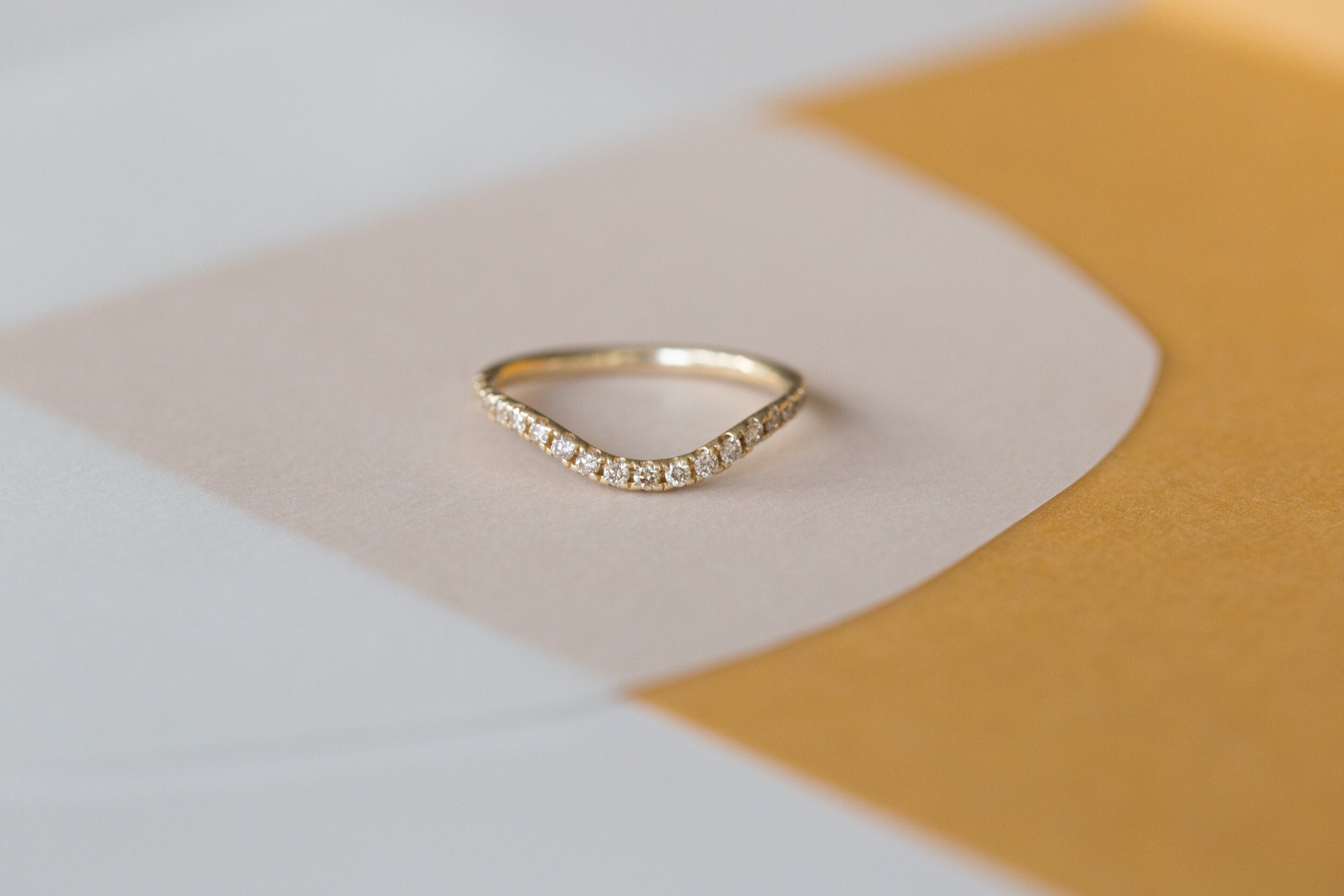 Champagne Diamond Pavé Contour Curve Band | 14k Recycled Gold