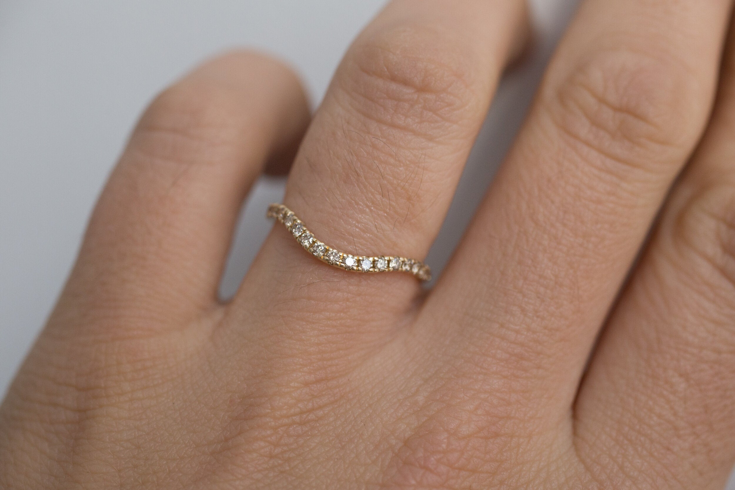 Champagne Diamond Pavé Contour Curve Band | 14k Recycled Gold