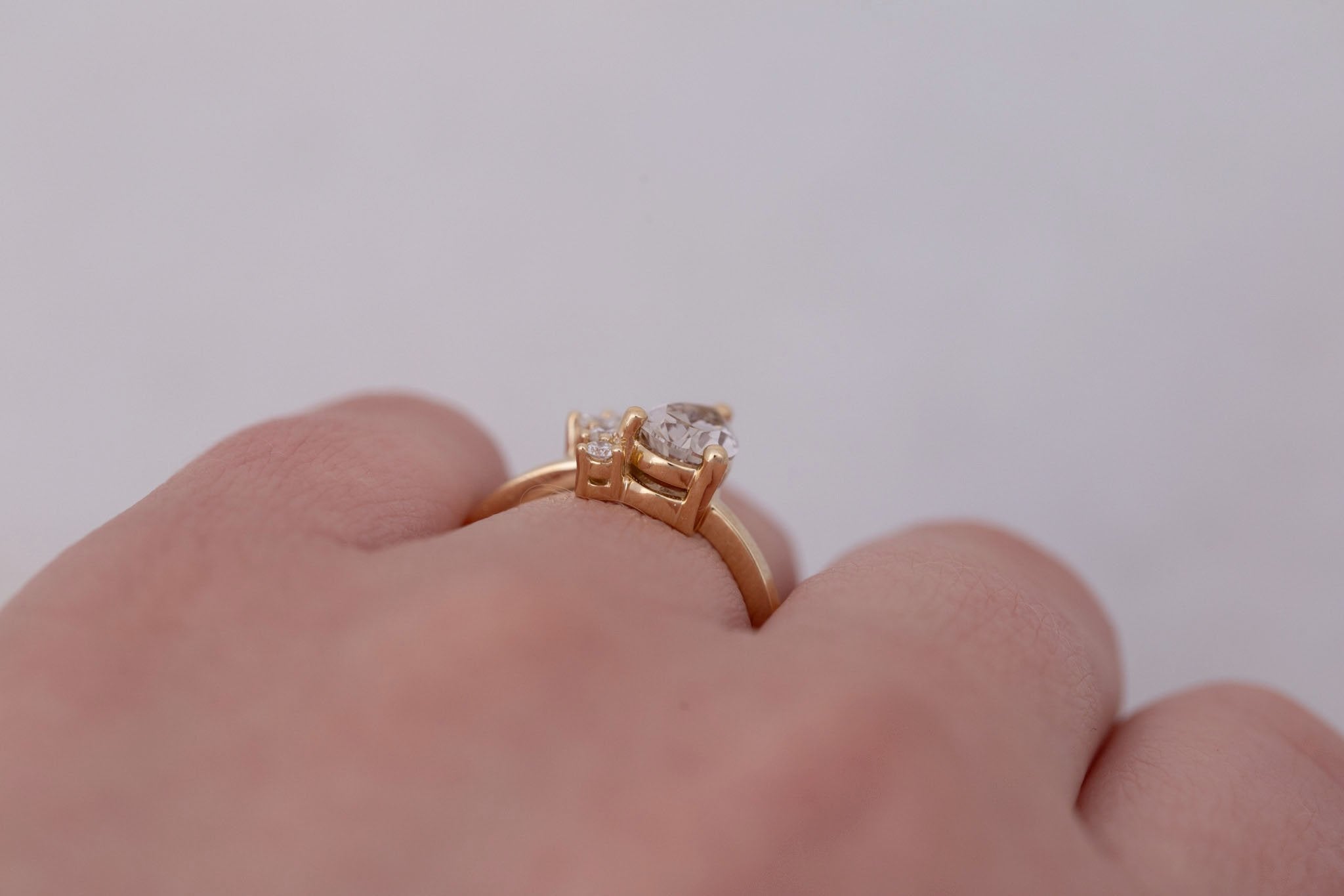 Dahlia Ring | Champagne Pear Cut Diamond + Diamond Cluster Engagement Ring 1.11 ct | 14k Recycled Gold | One of a Kind