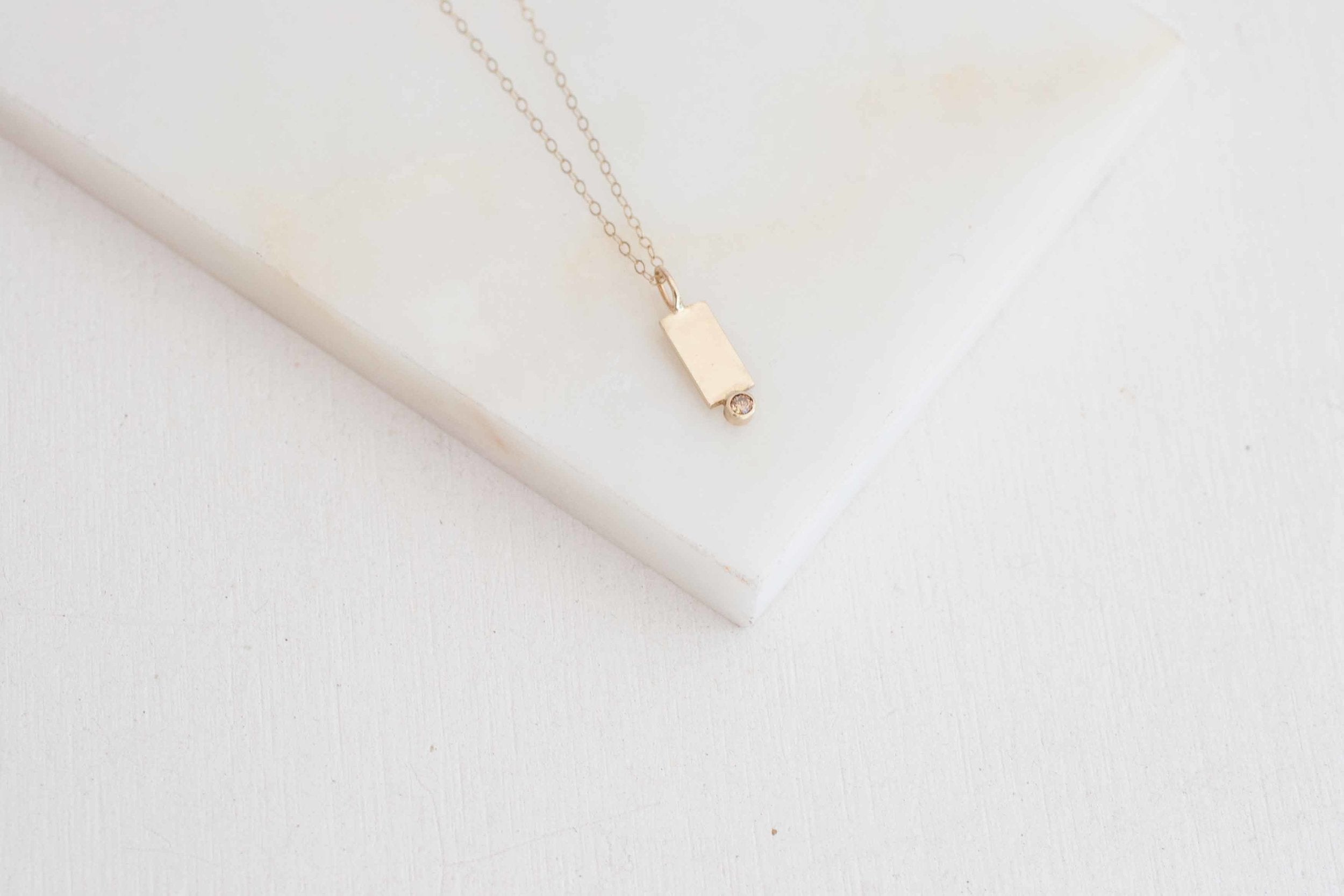 Champagne Diamond Rectangle Necklace | 14k Recycled Gold