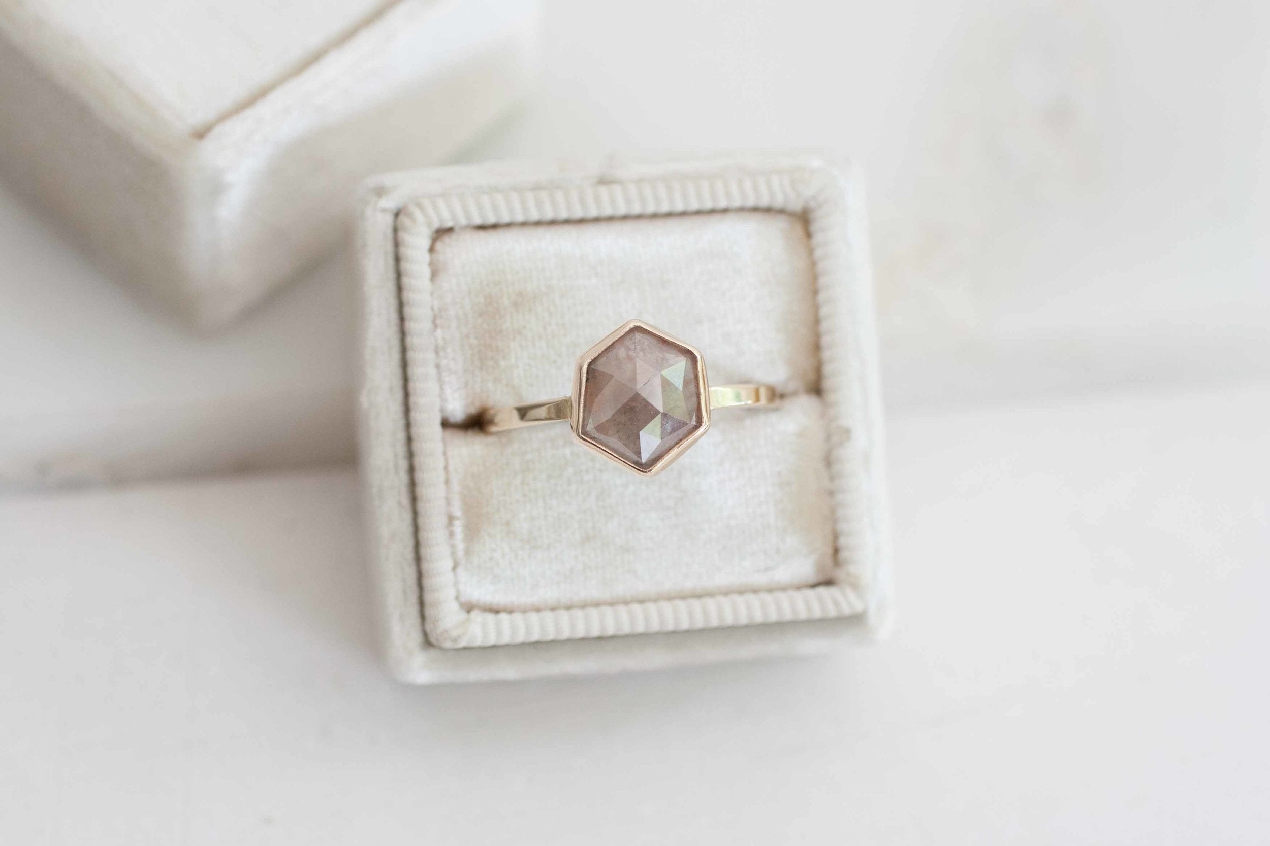 Champagne Mauve Rose Cut Hexagon Diamond Engagement Ring | 14k Recycled Gold | Geometric Diamond Ring | One of a Kind