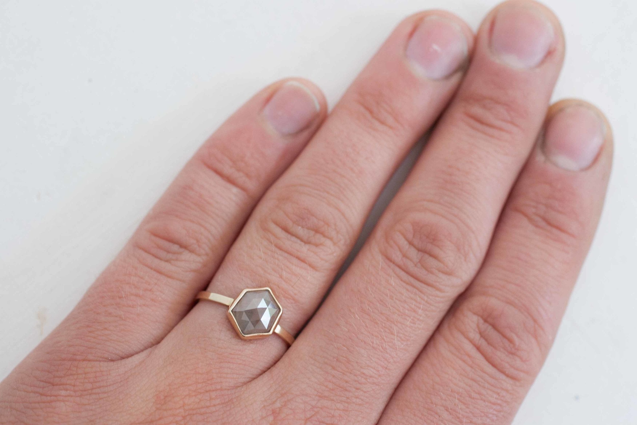 Champagne Mauve Rose Cut Hexagon Diamond Engagement Ring | 14k Recycled Gold | Geometric Diamond Ring | One of a Kind