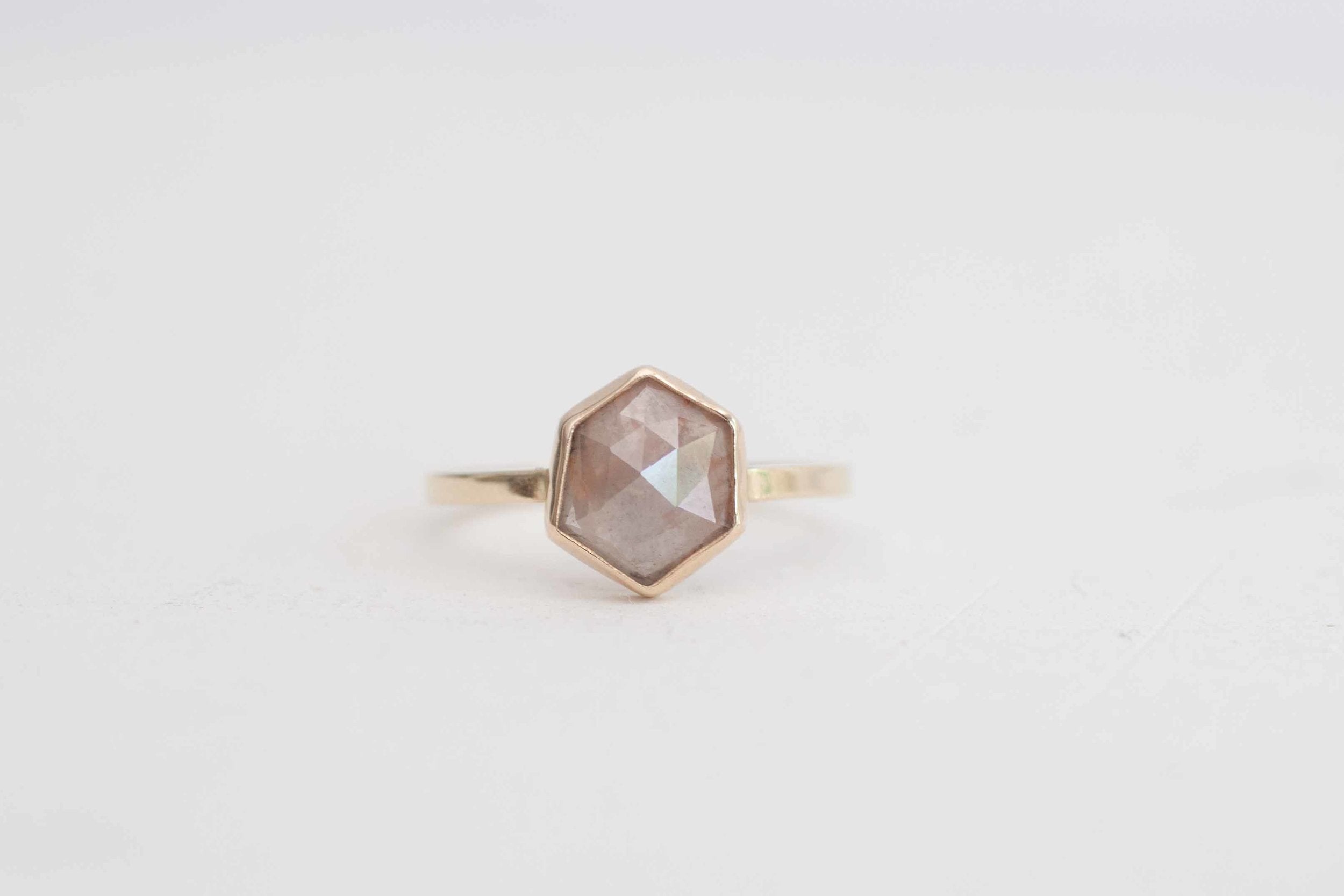 Champagne Mauve Rose Cut Hexagon Diamond Engagement Ring | 14k Recycled Gold | Geometric Diamond Ring | One of a Kind