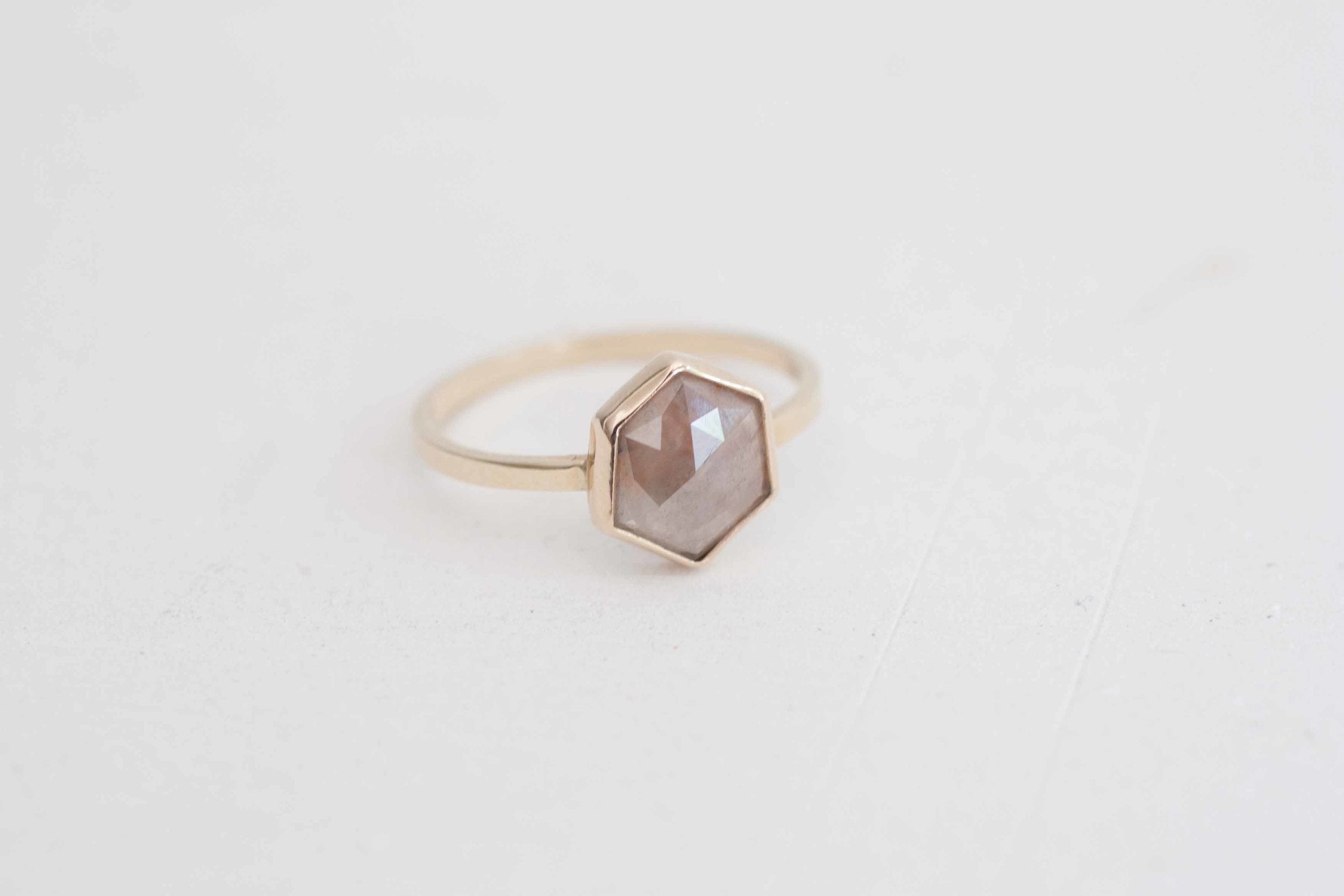 Champagne Mauve Rose Cut Hexagon Diamond Engagement Ring | 14k Recycled Gold | Geometric Diamond Ring | One of a Kind