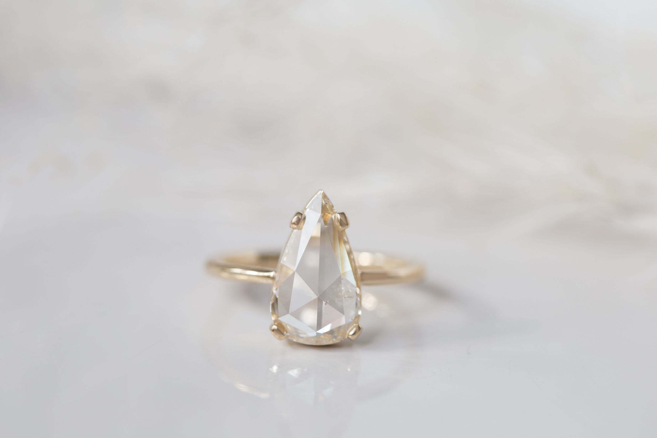 Farley Ring | Champagne Pear Rose Cut Diamond Solitaire Engagement Ring, 2.01 ct | 14k Recycled Gold | One of a Kind