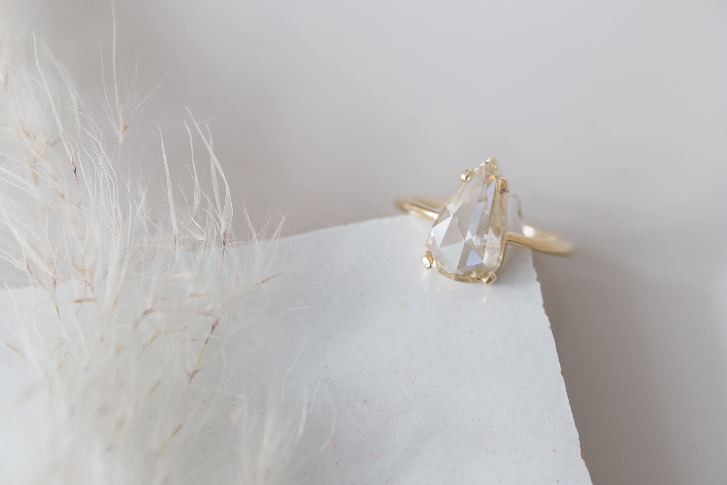 Farley Ring | Champagne Pear Rose Cut Diamond Solitaire Engagement Ring, 2.01 ct | 14k Recycled Gold | One of a Kind