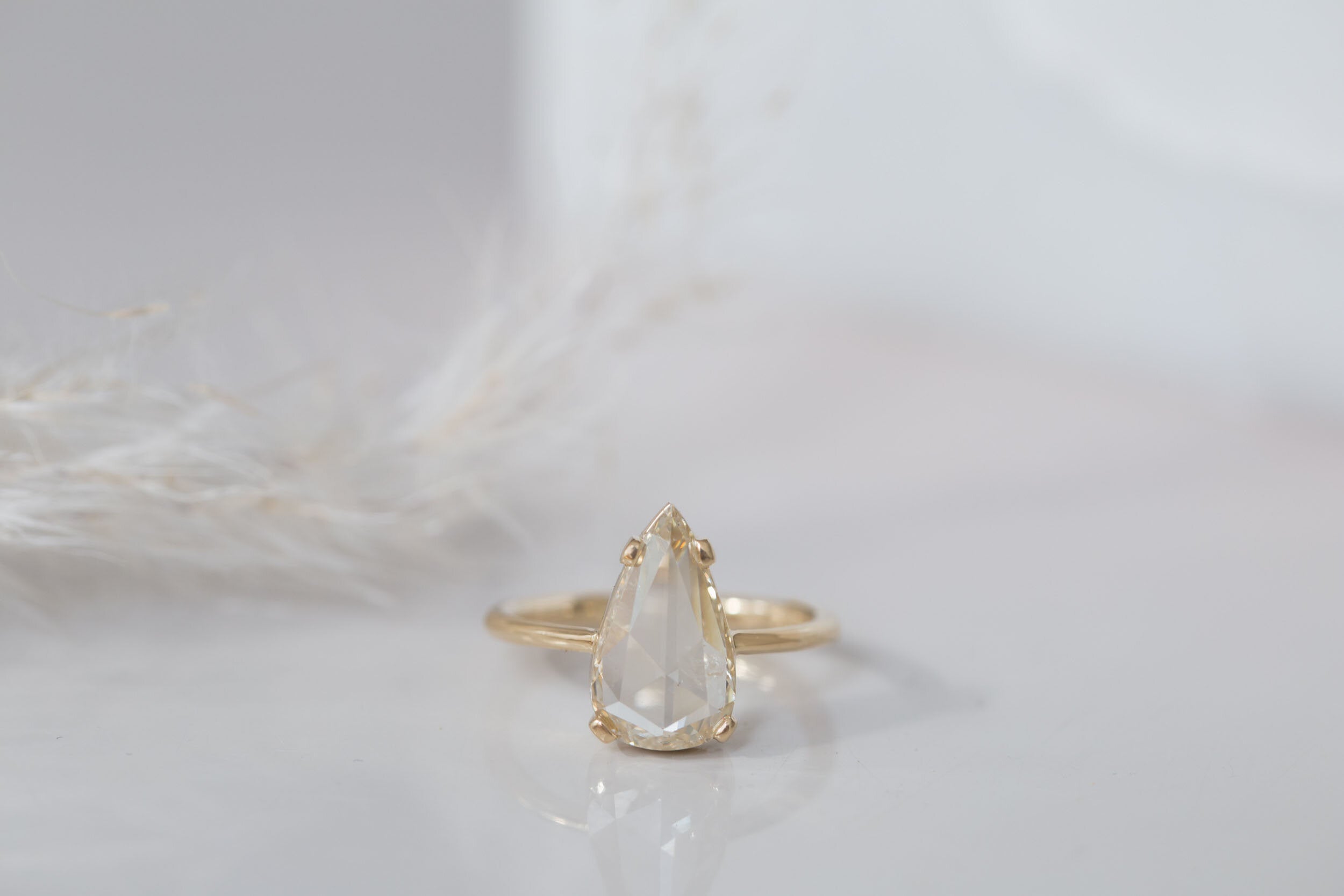 Farley Ring | Champagne Pear Rose Cut Diamond Solitaire Engagement Ring, 2.01 ct | 14k Recycled Gold | One of a Kind