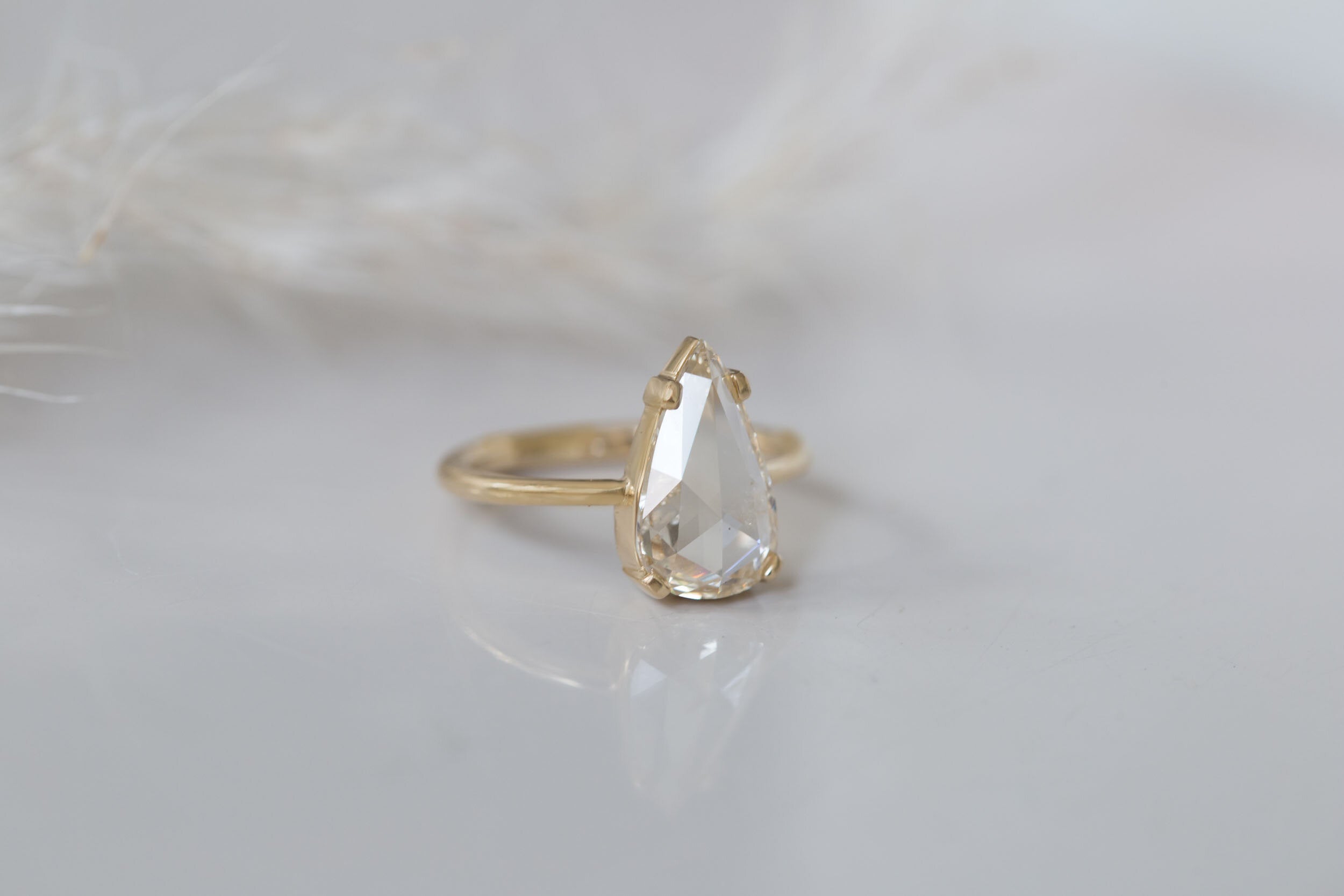 Farley Ring | Champagne Pear Rose Cut Diamond Solitaire Engagement Ring, 2.01 ct | 14k Recycled Gold | One of a Kind