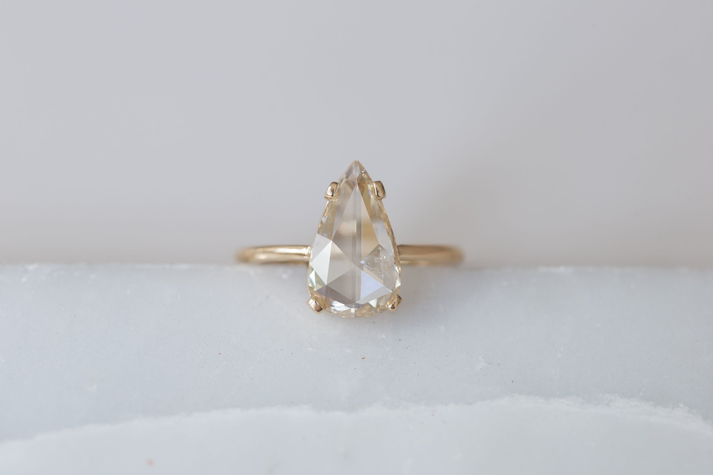 Farley Ring | Champagne Pear Rose Cut Diamond Solitaire Engagement Ring, 2.01 ct | 14k Recycled Gold | One of a Kind