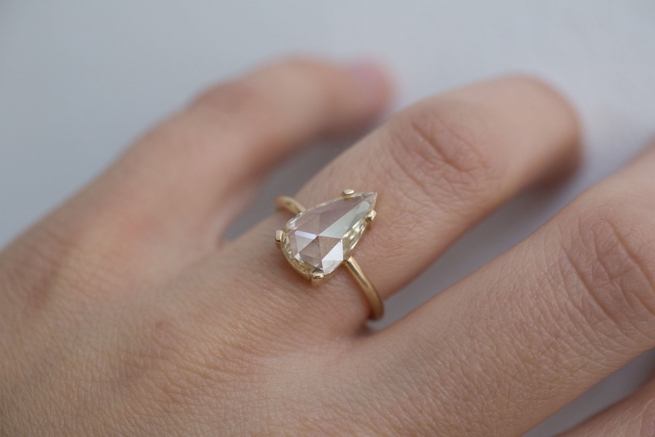 Farley Ring | Champagne Pear Rose Cut Diamond Solitaire Engagement Ring, 2.01 ct | 14k Recycled Gold | One of a Kind